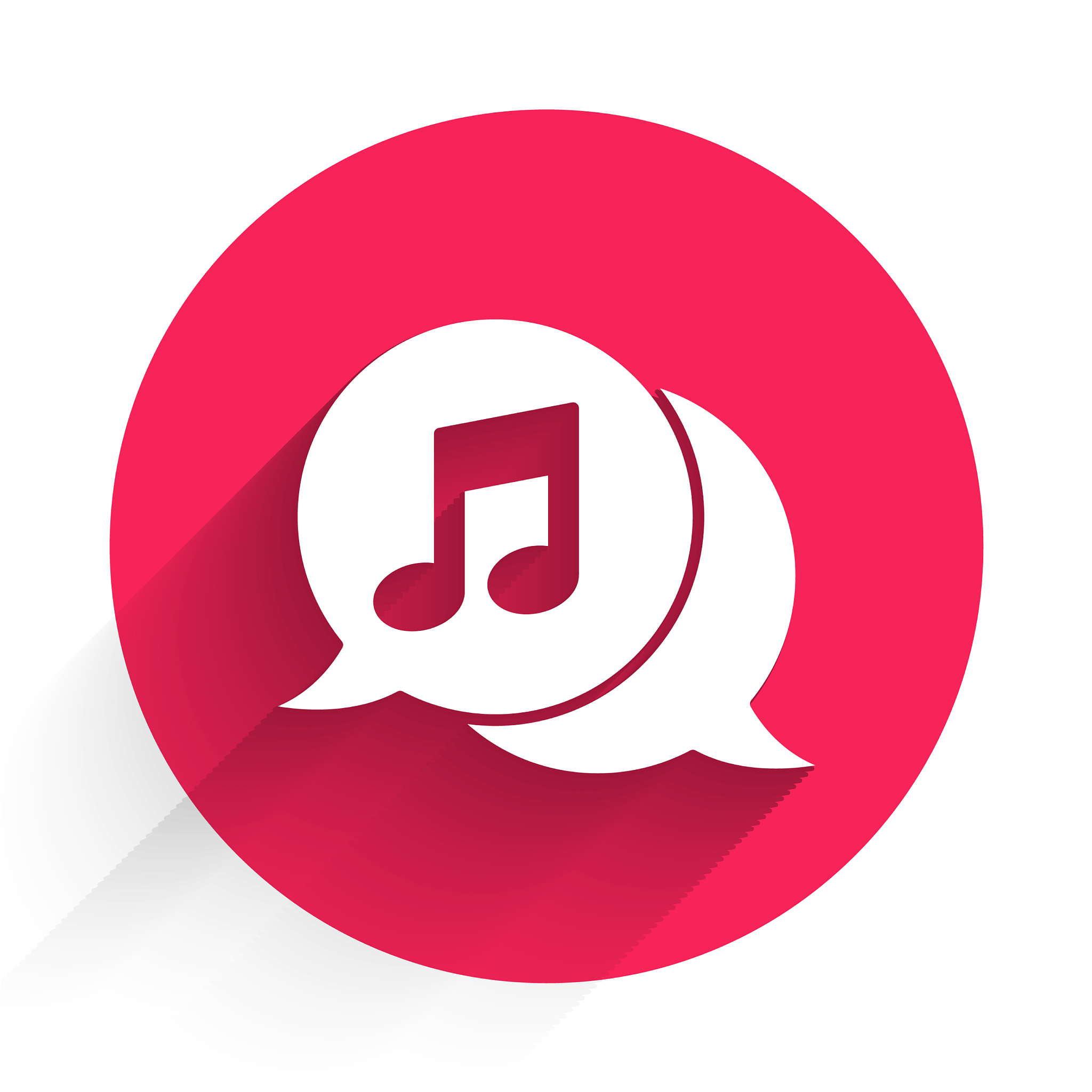 white musical note in speech bubble icon isolated