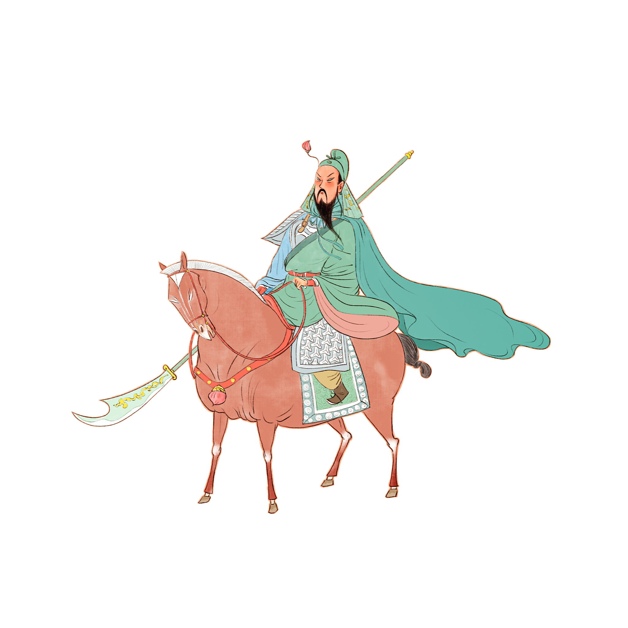 关羽,三国时期,刀,<strong>人物</strong>插画,插画,可爱的,传统,一个人,骑士,动物