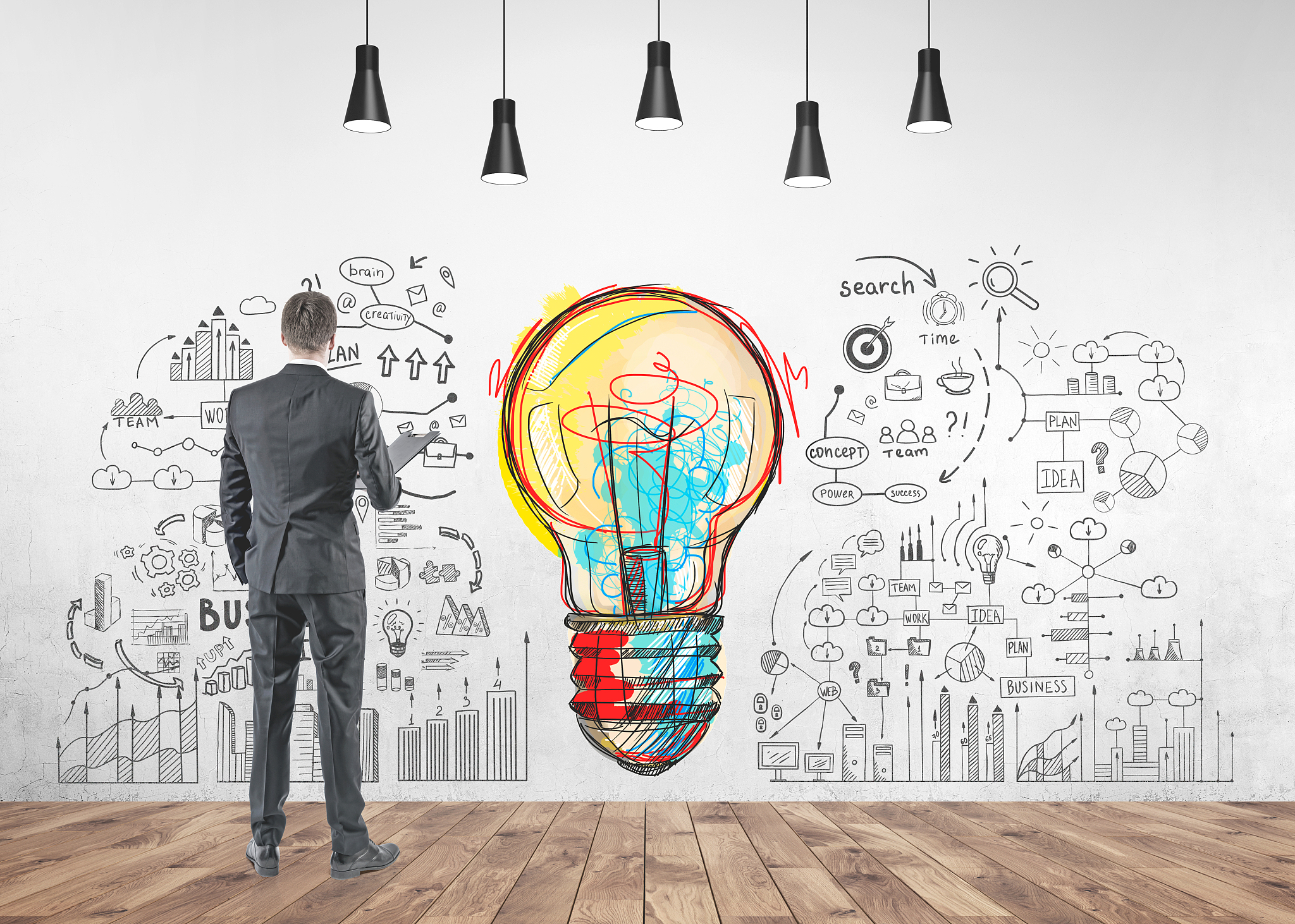 businessman with a folder, start up mind map idea