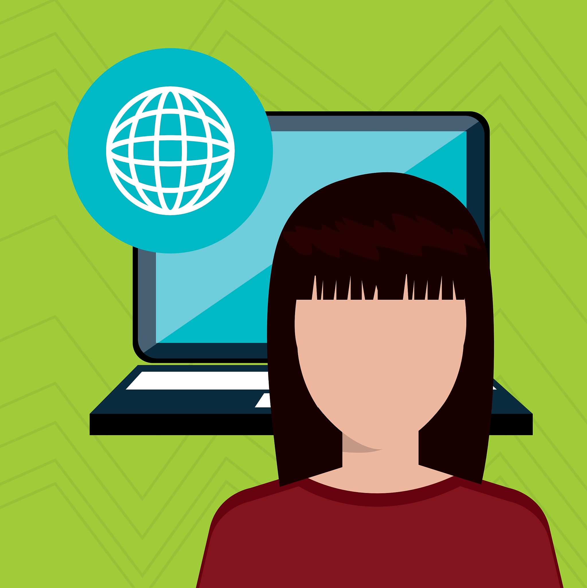 woman laptop wifi icon