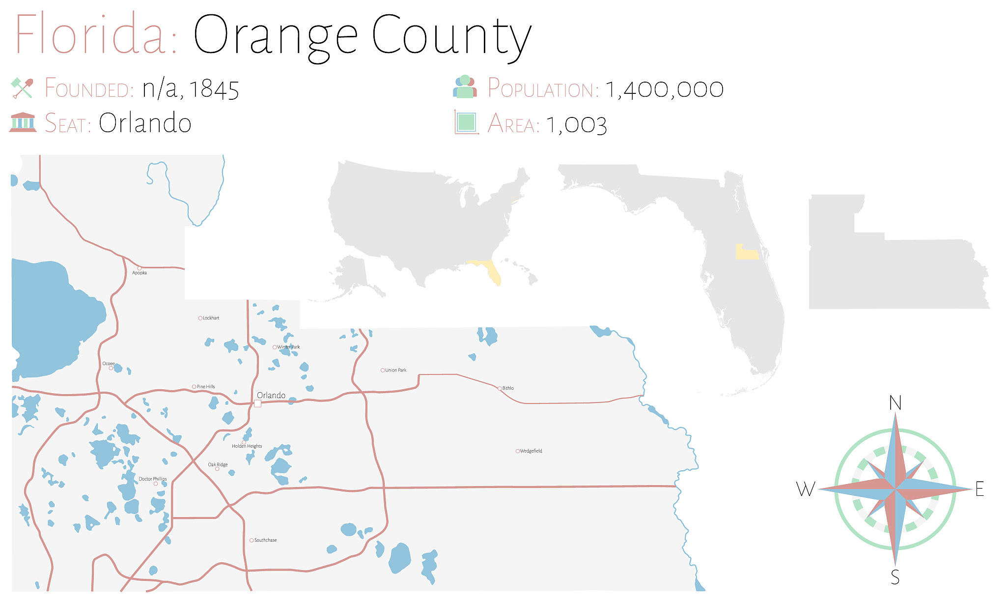 map of orange county in florida