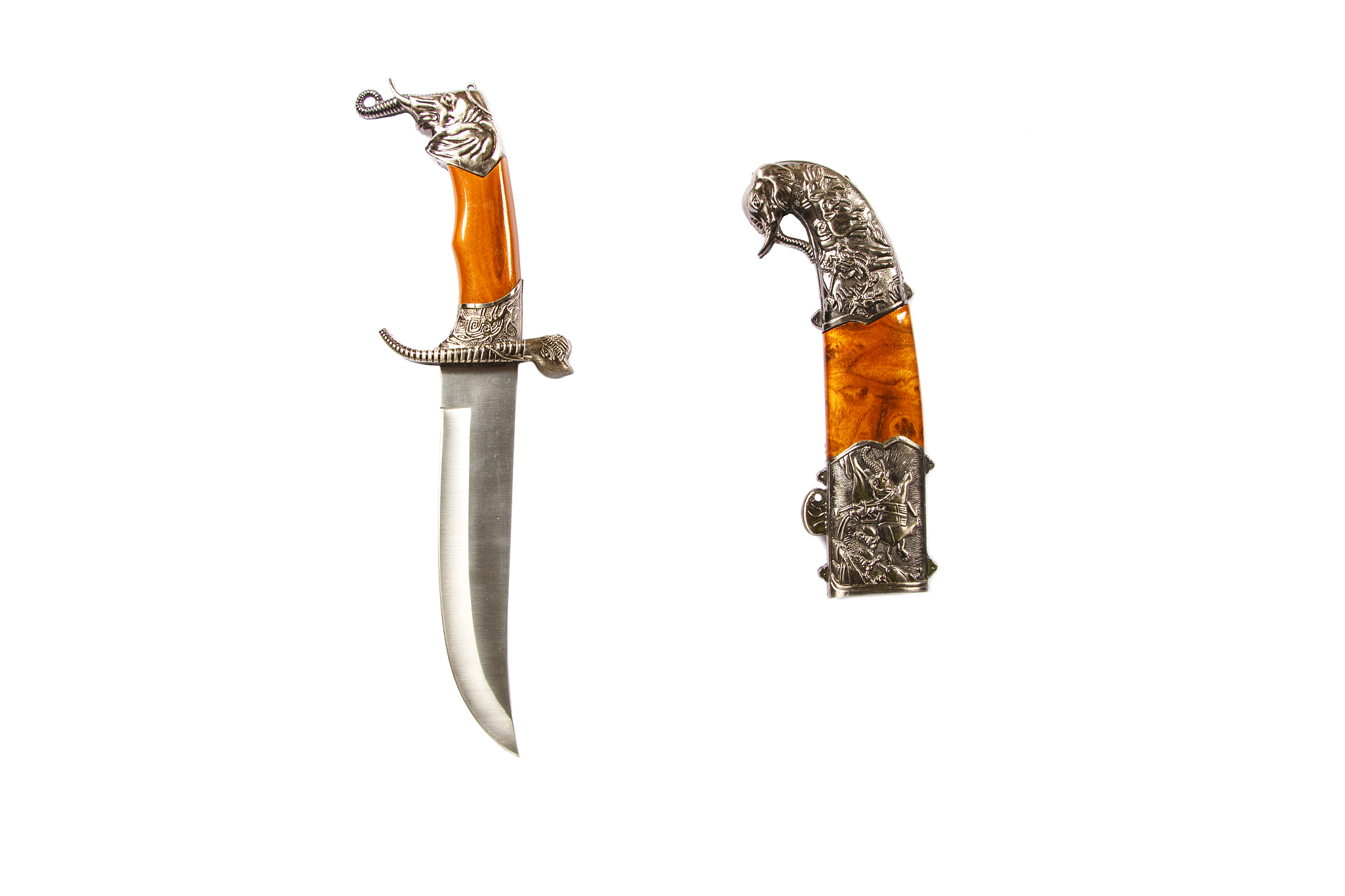 curved ceremonial dagger knife with a decorative sheath isolated