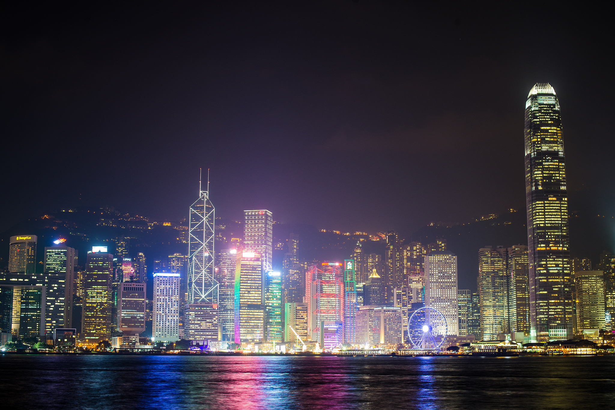 hong kong island from kowloon harbour by night