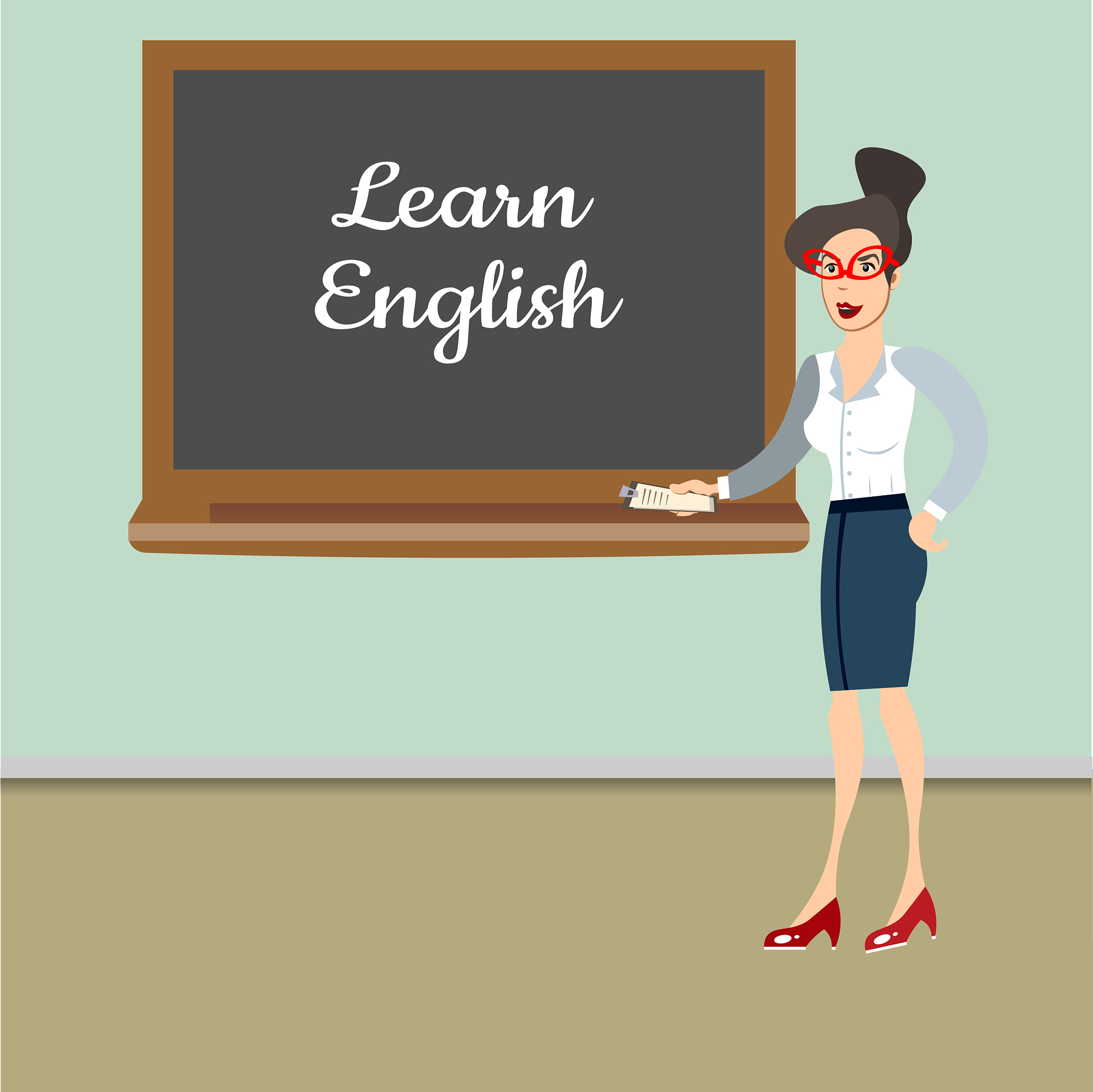 teacher in front of blackboard teaching student in