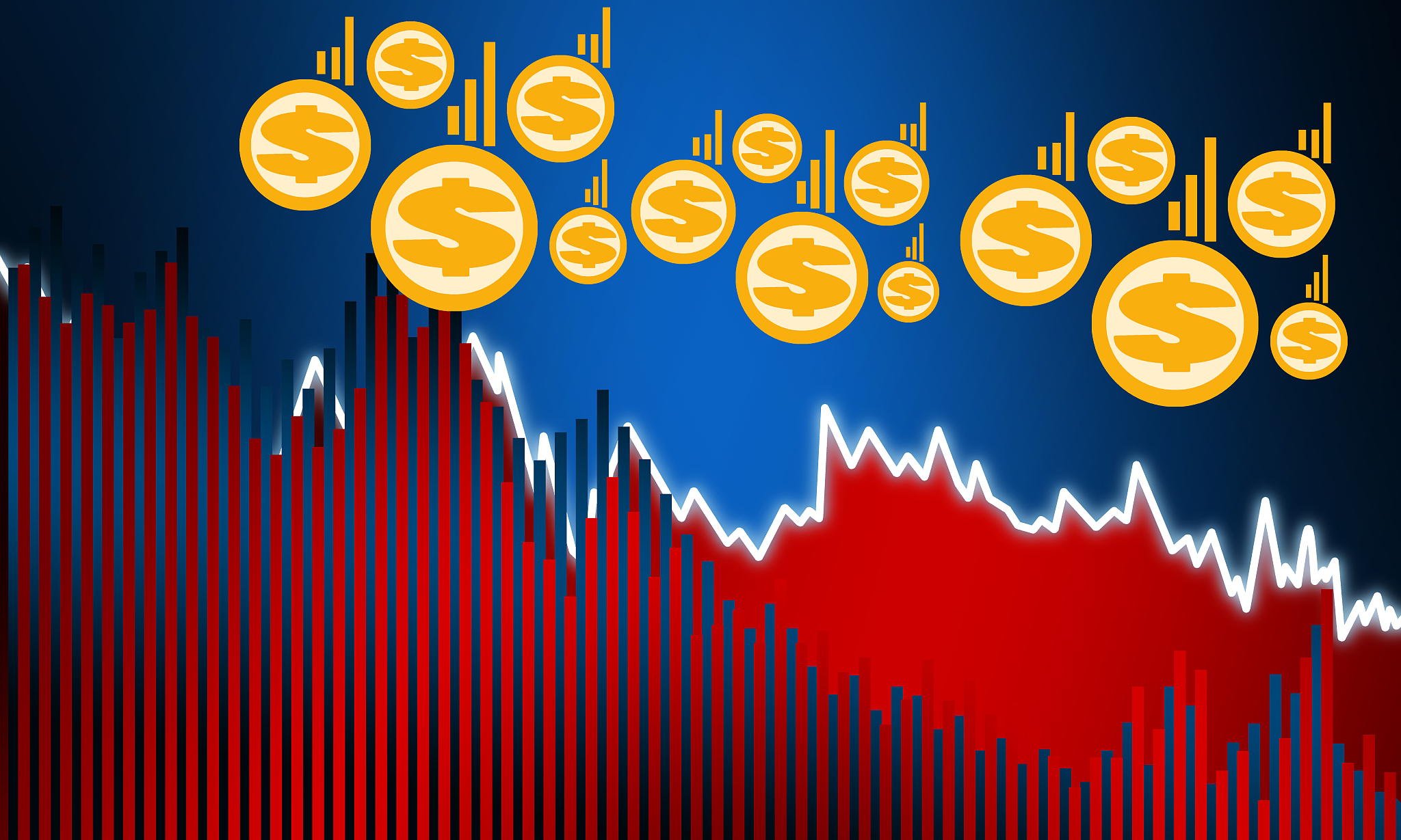 stock markets down chart, global financial recession concept