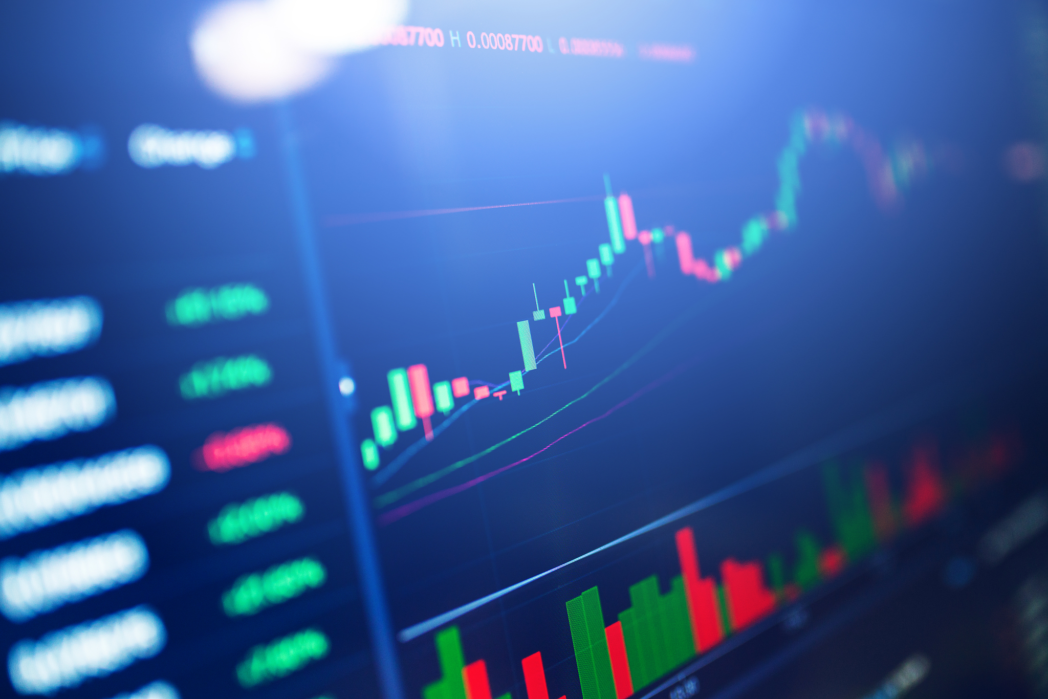 financial charts at digital display
