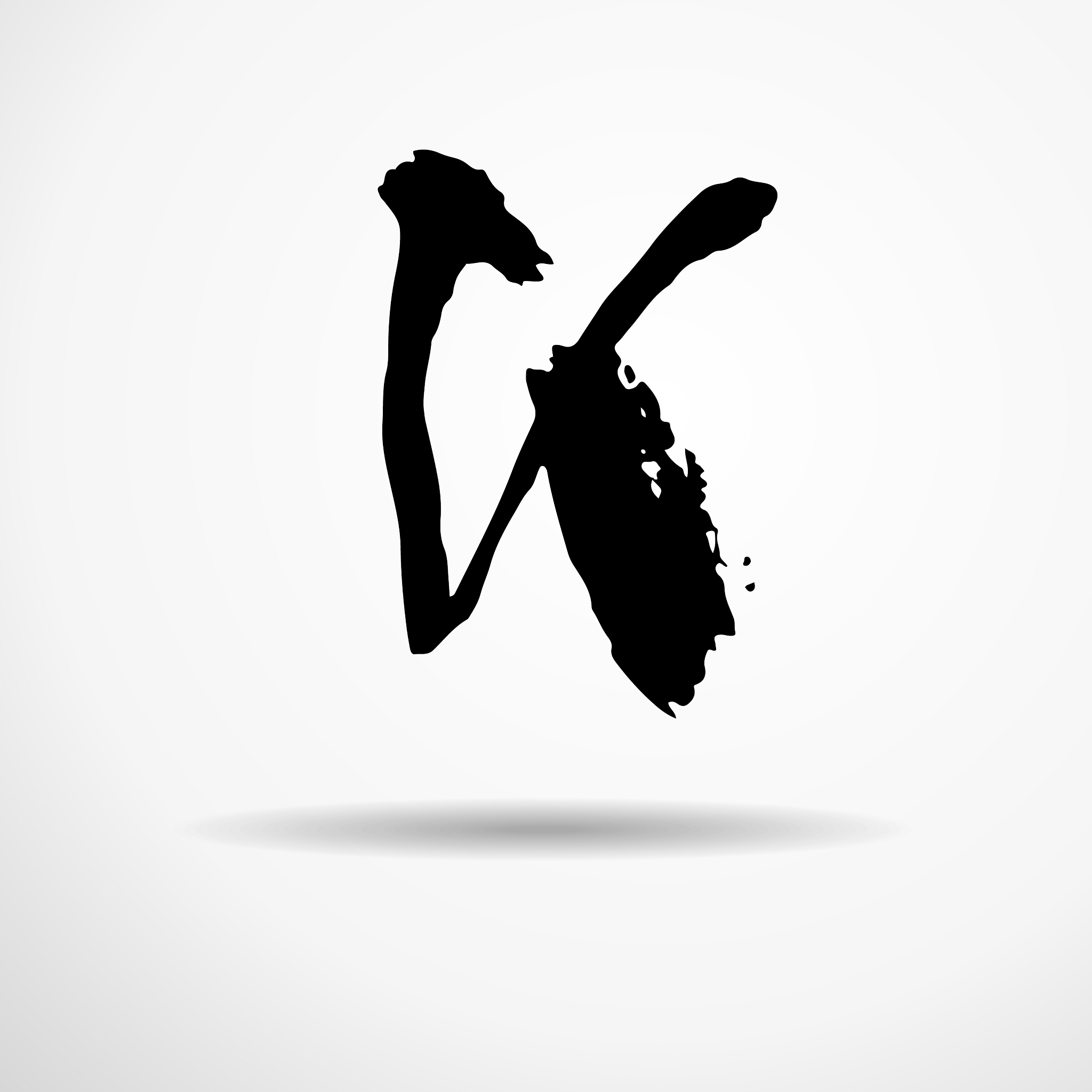letter k handwritten by dry brush rough strokes