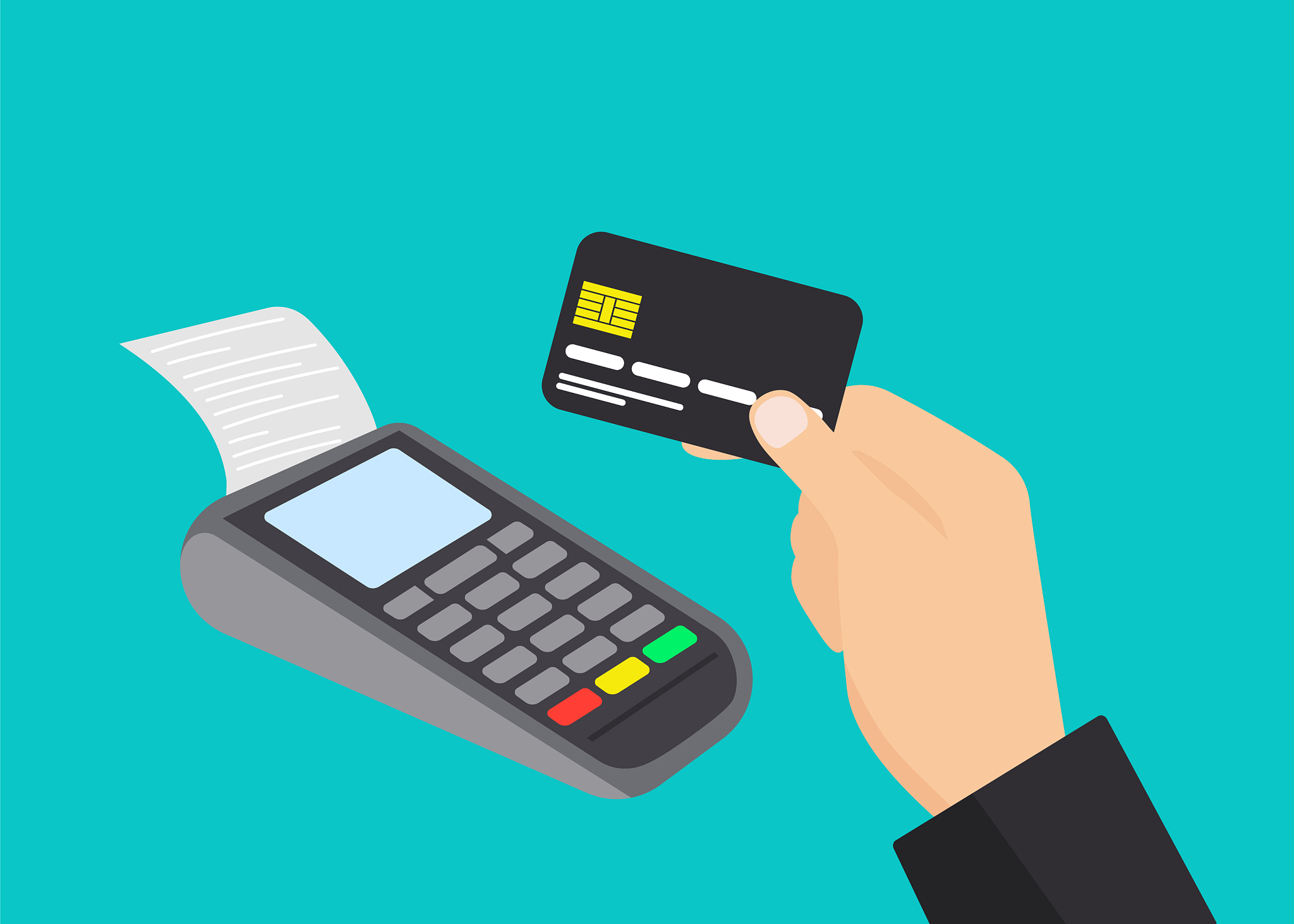 pos terminal and man hand with credit card