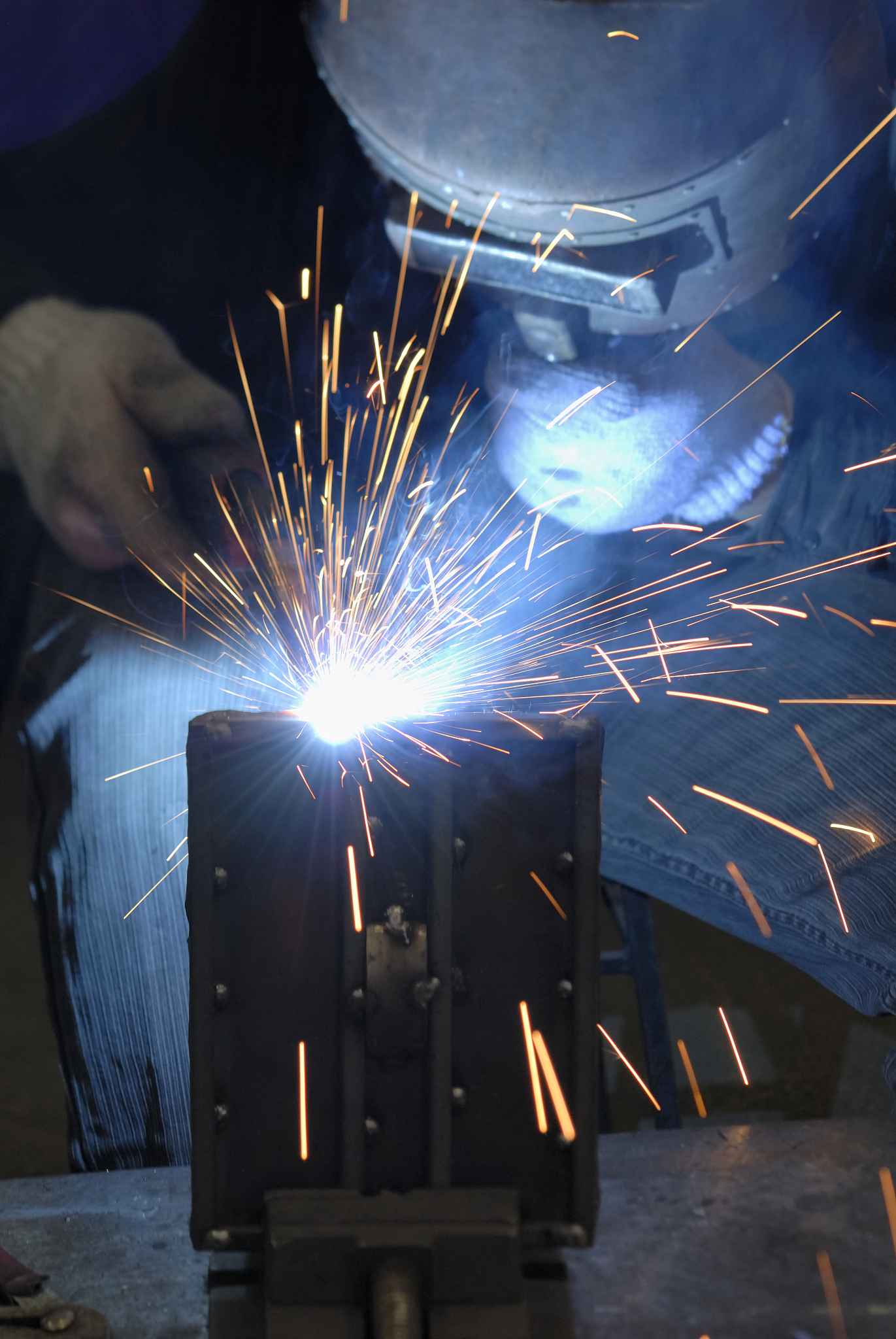 close-up of a welder welding