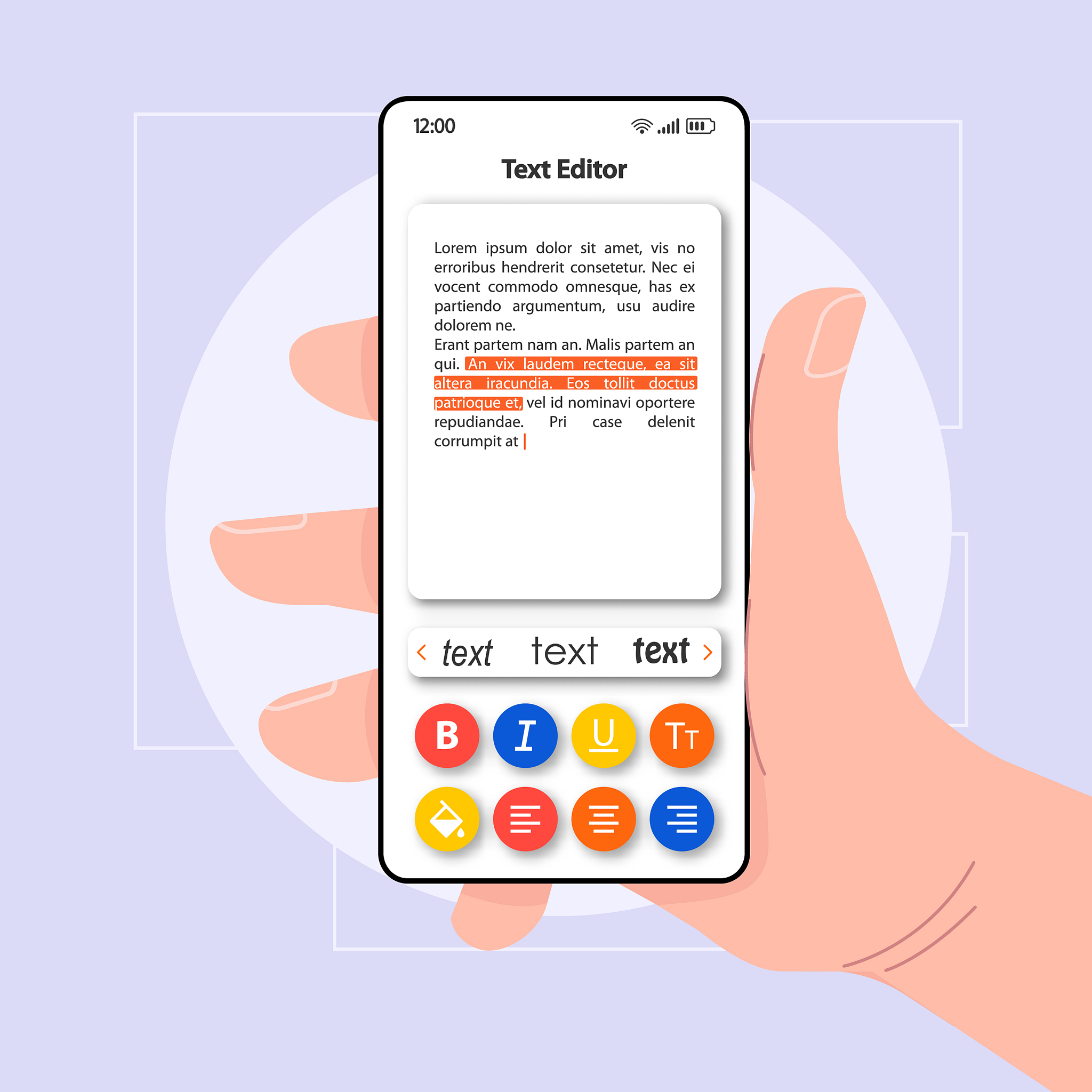 text editor smartphone interface template mobile