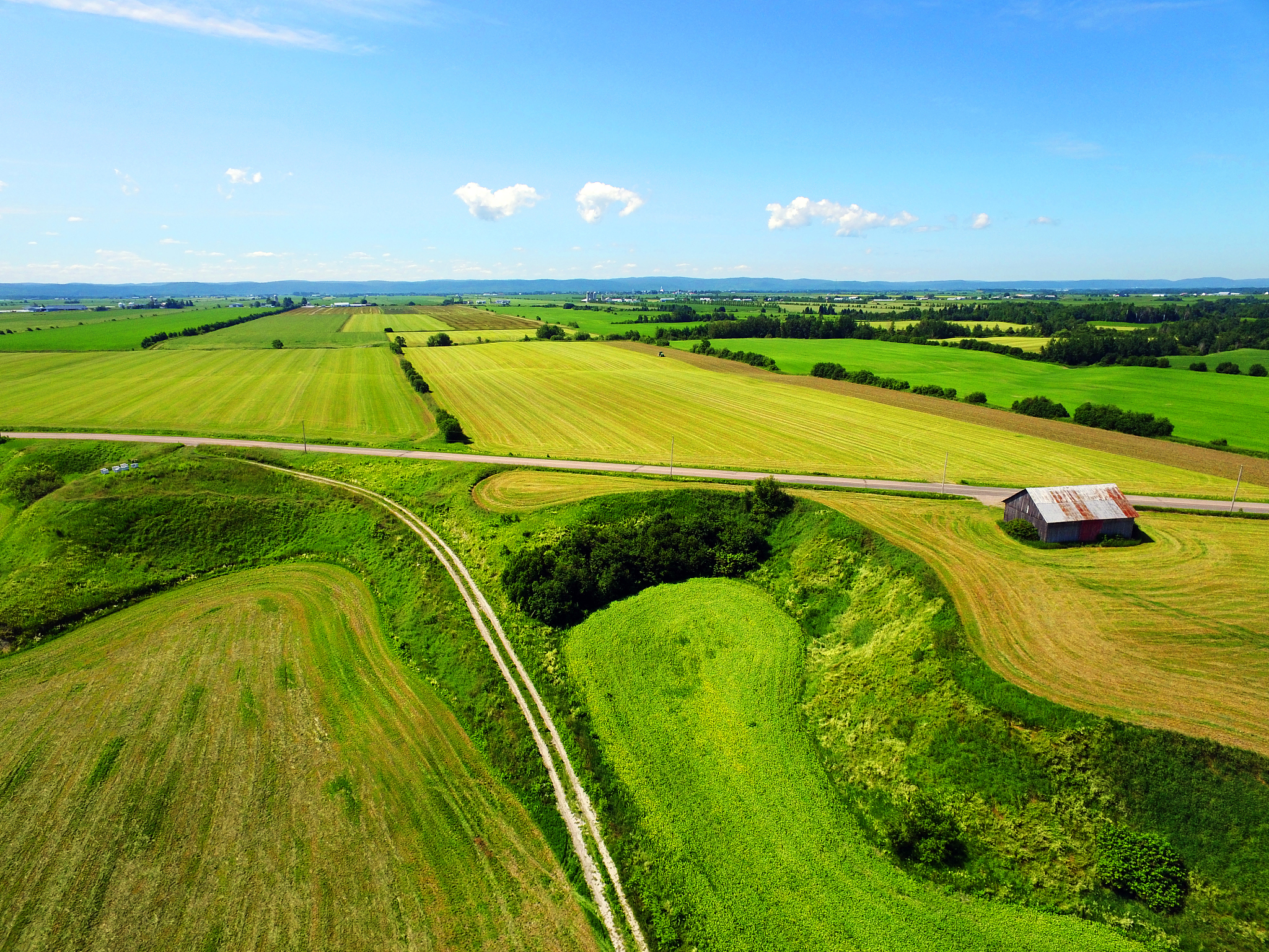 aerial view of rural area colorful fields