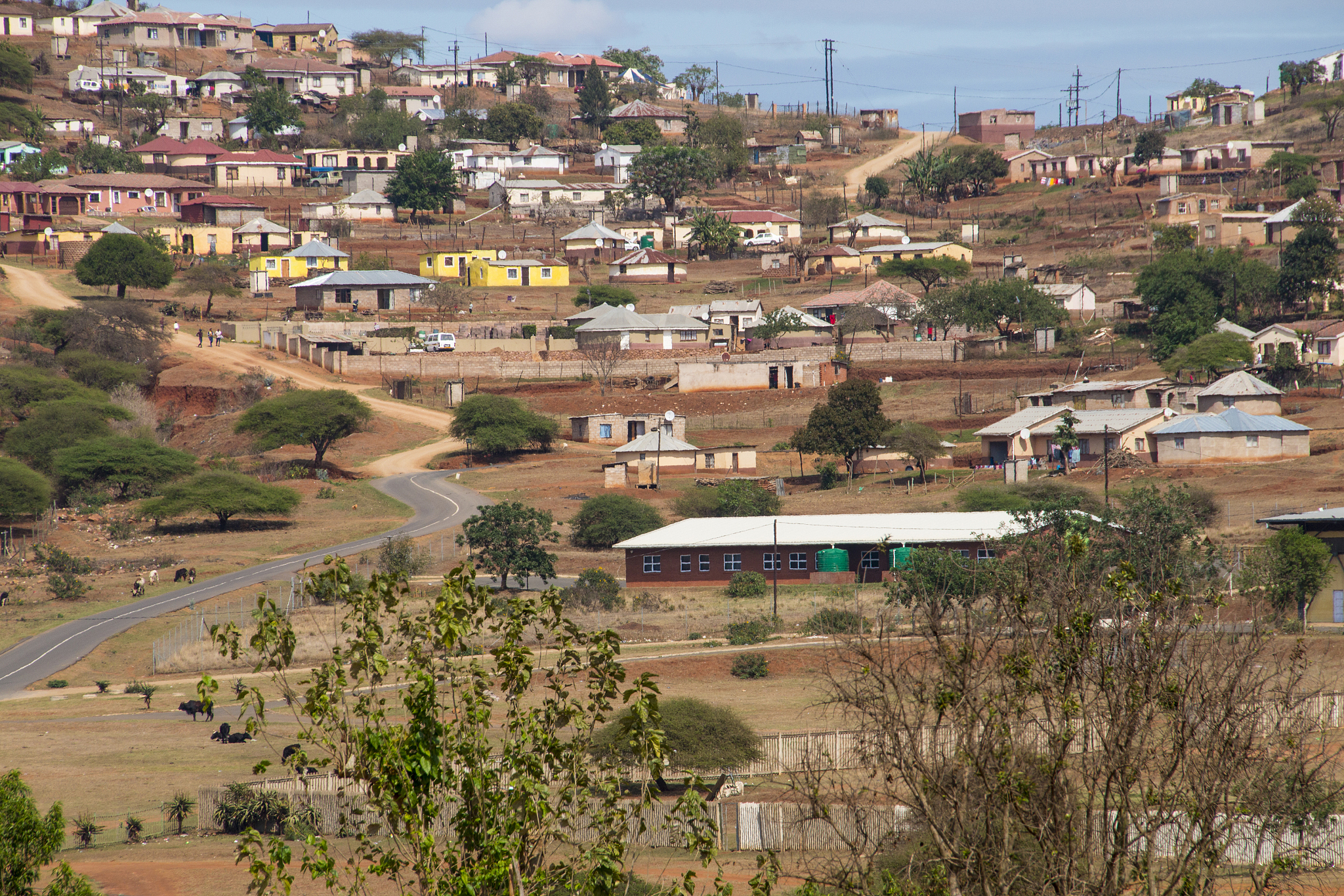 rural housing scattered over hillside