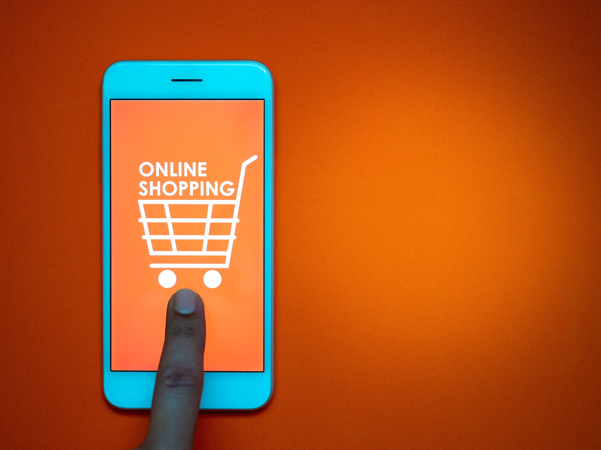 online shopping concept. words "online shopping" and shopping ca