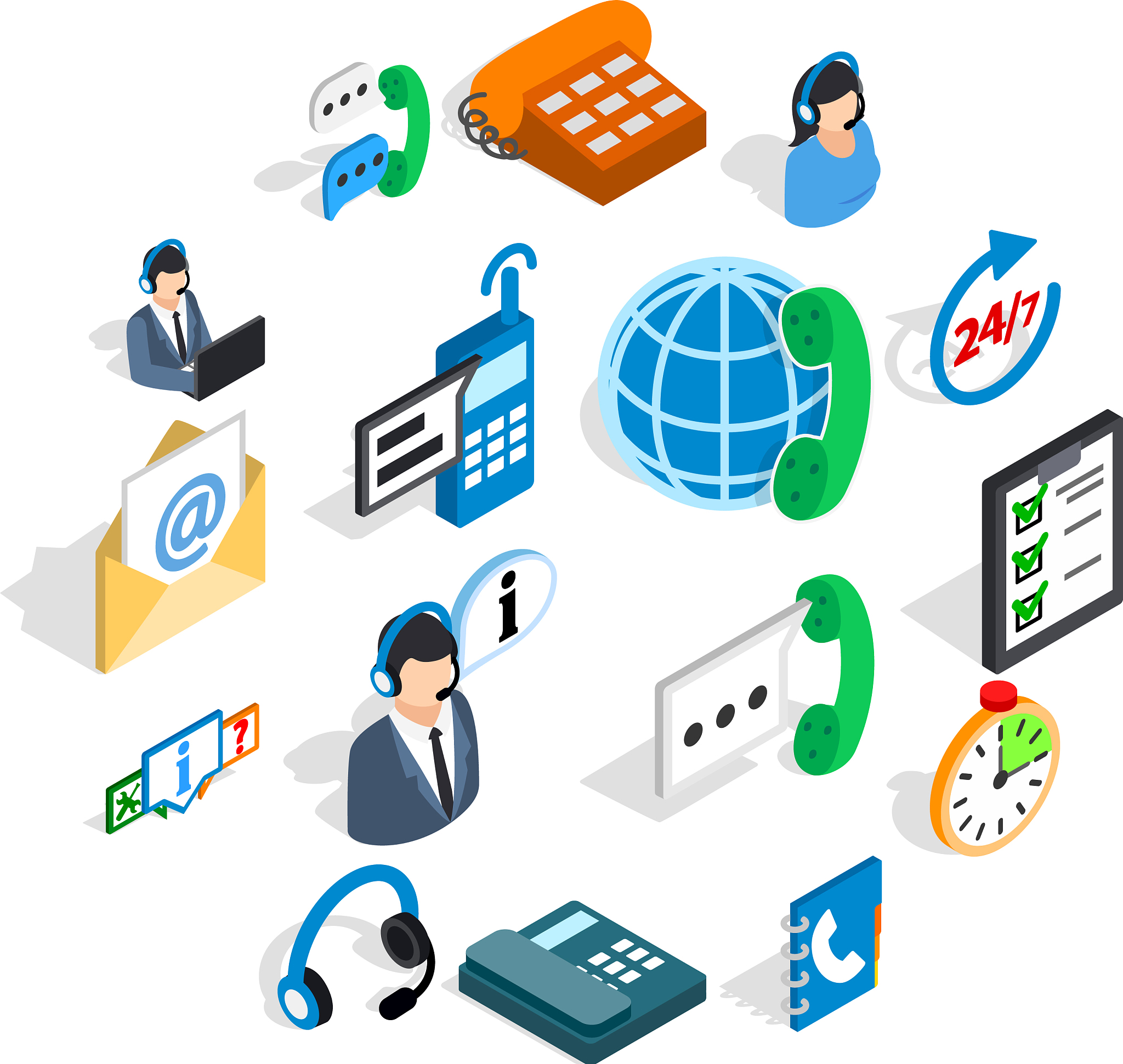 call center icons set isometric 3d style