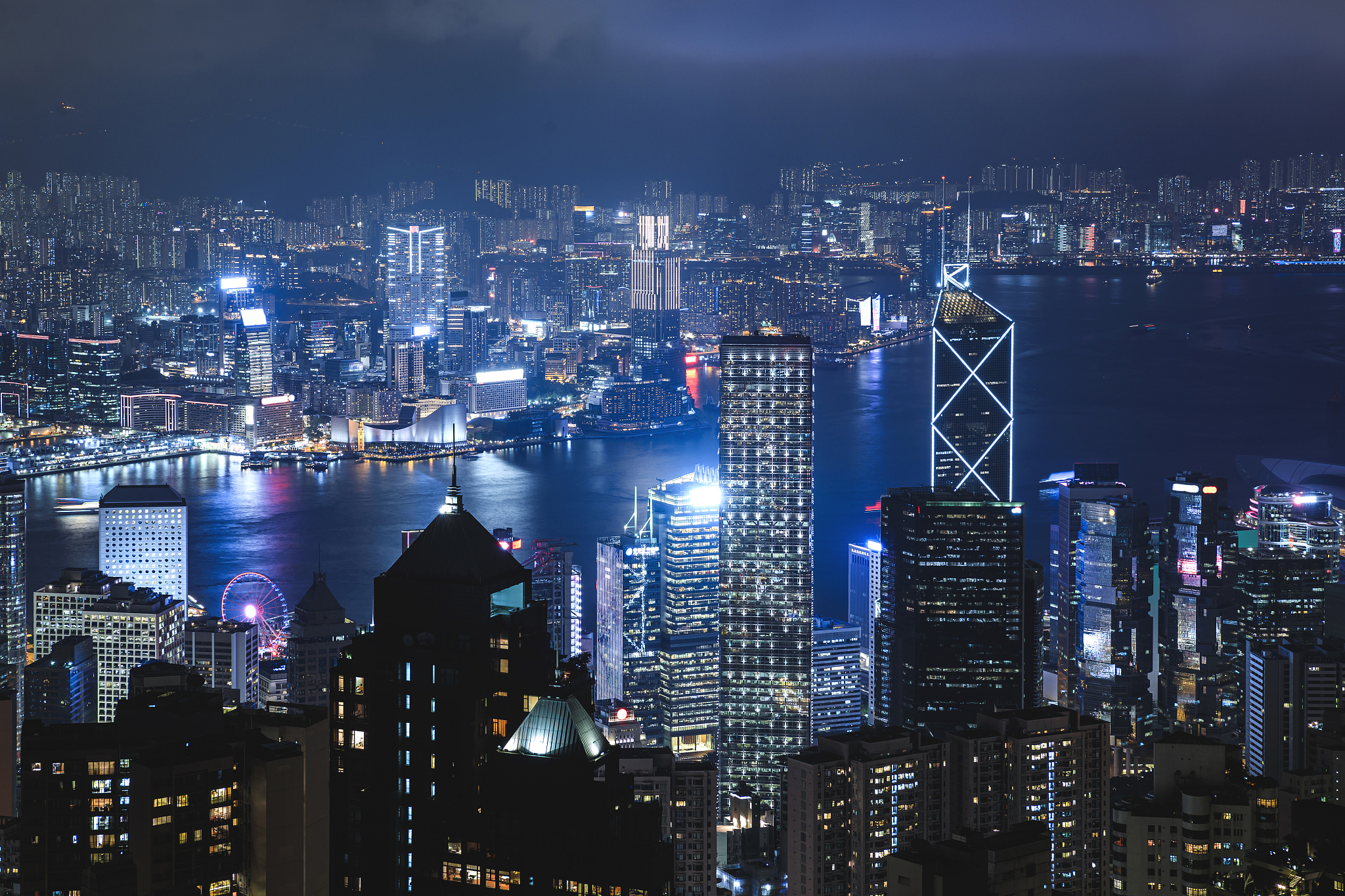 night hong kong view from the victoria peak hill.