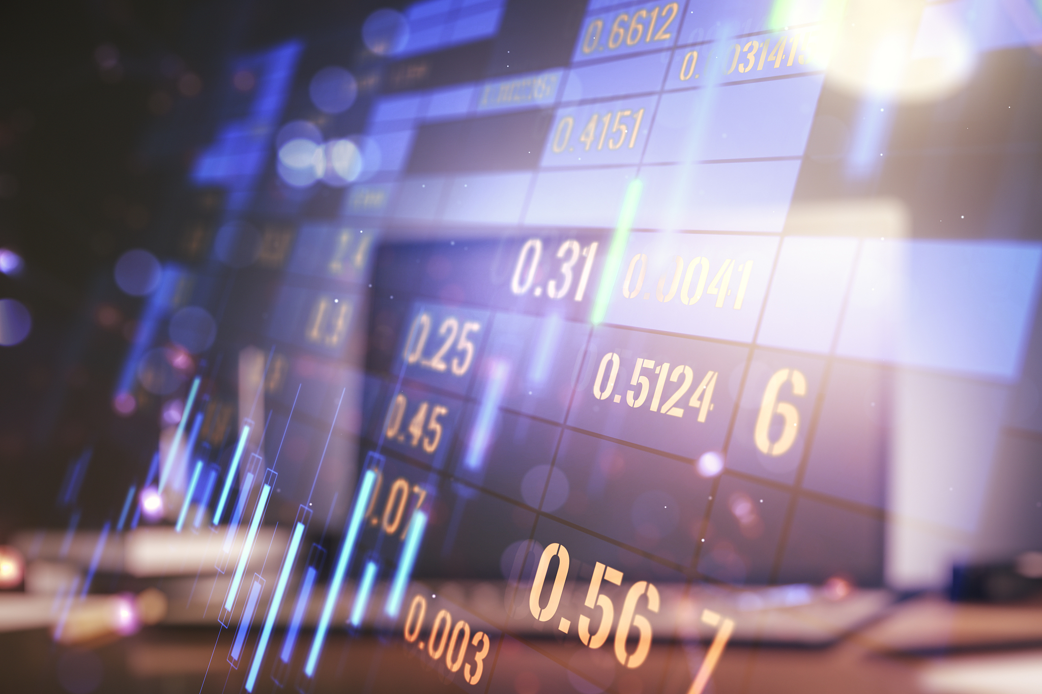 multi exposure of abstract creative financial chart on computer 