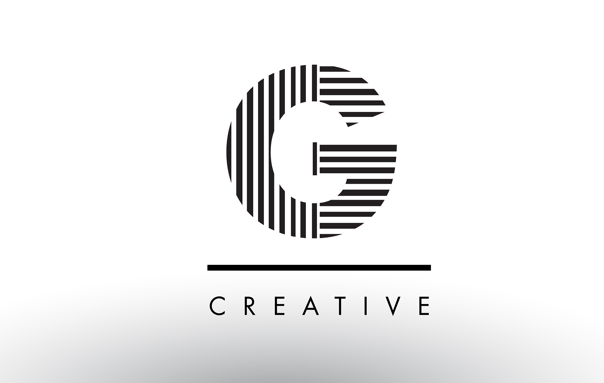 g black and white lines letter logo design