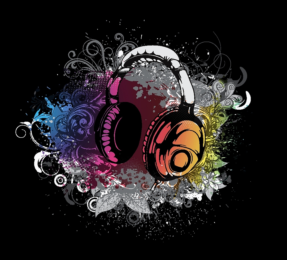 vector grunge concert poster with headphones