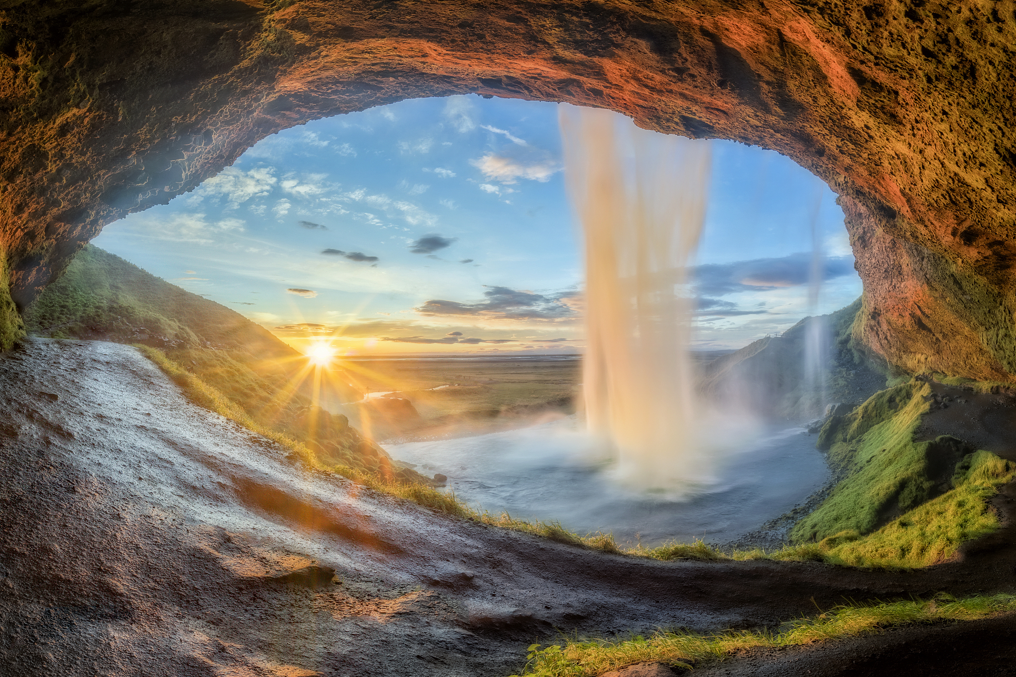 seljalandsfoss waterfall in iceland at sunset