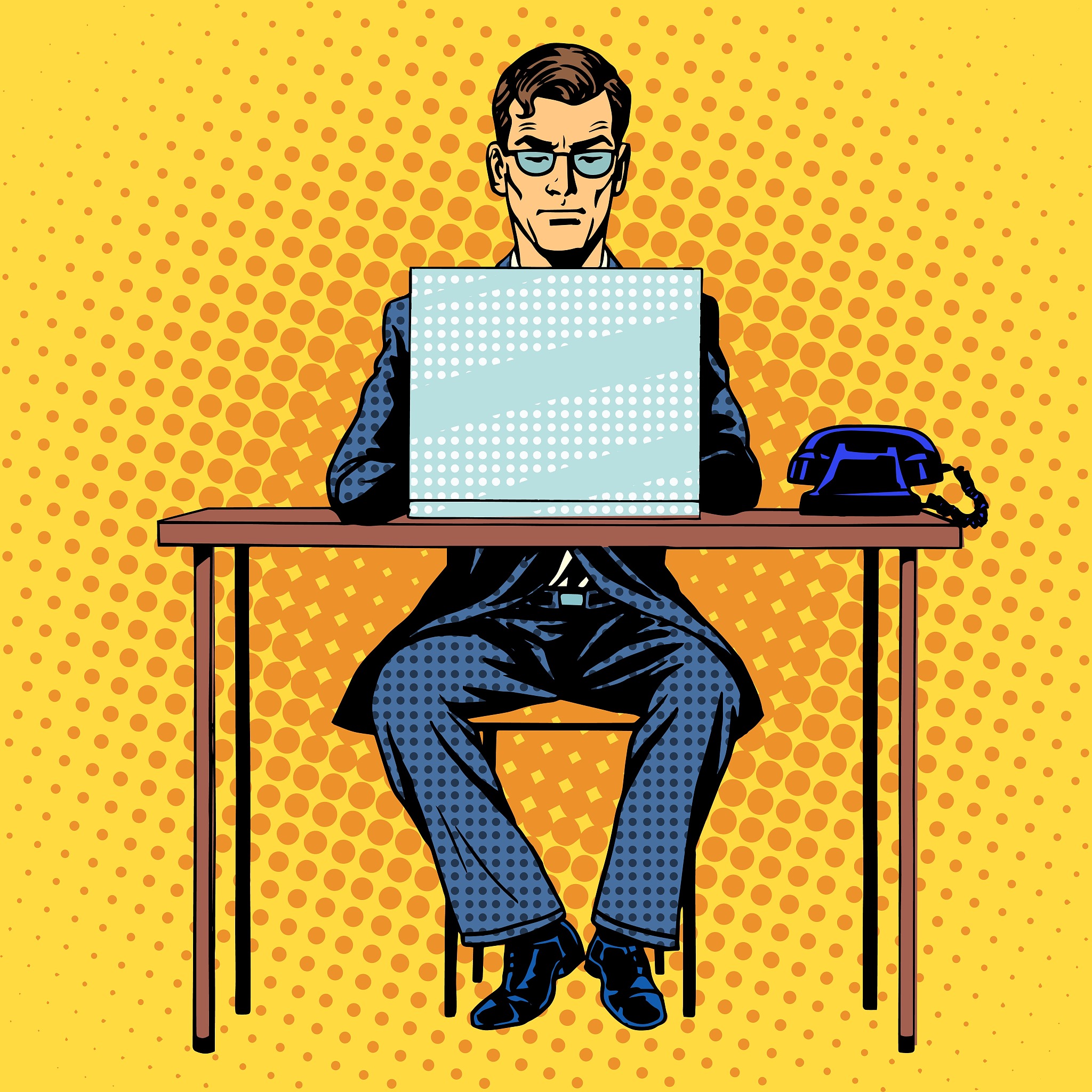 businessman works behind laptop