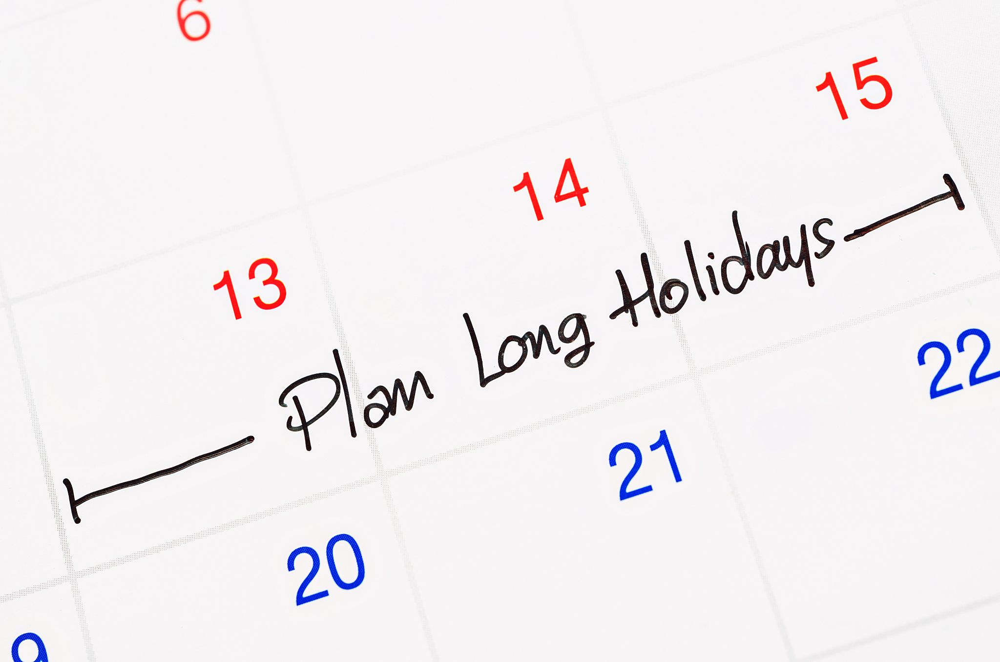 plan long holidays word