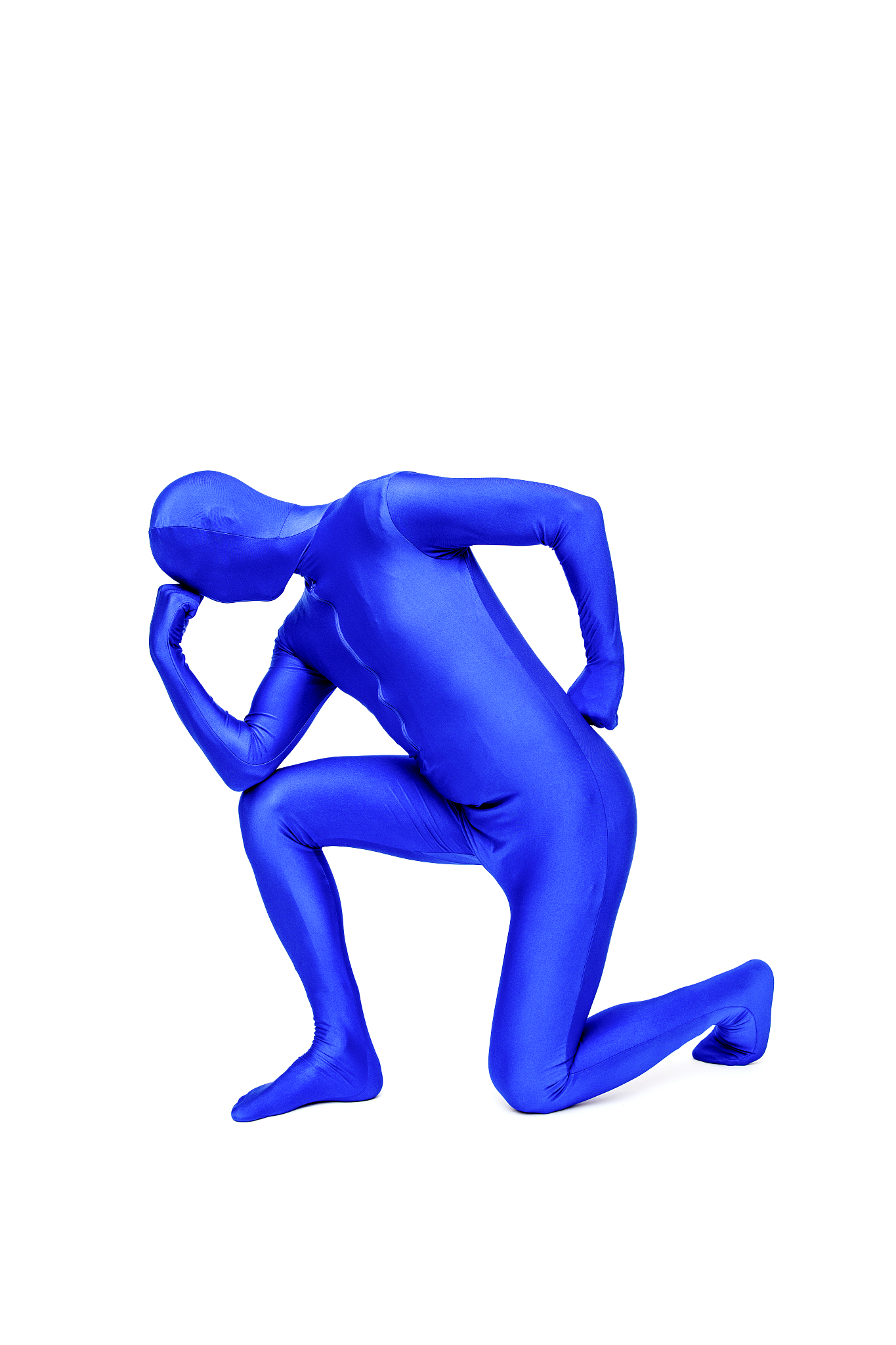 mysterious blue man in blue suit