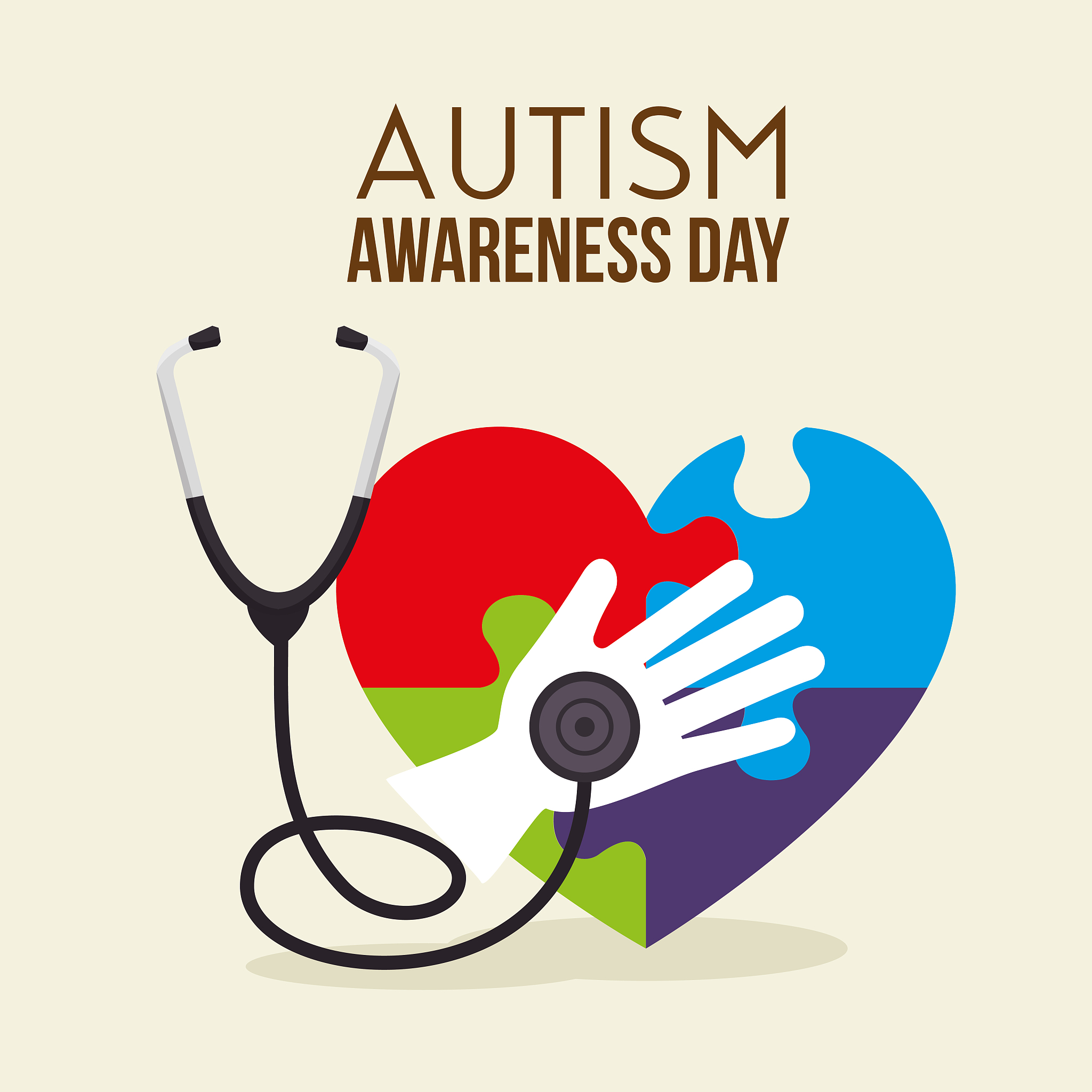 heart puzzle with hand and stethostope to autism day