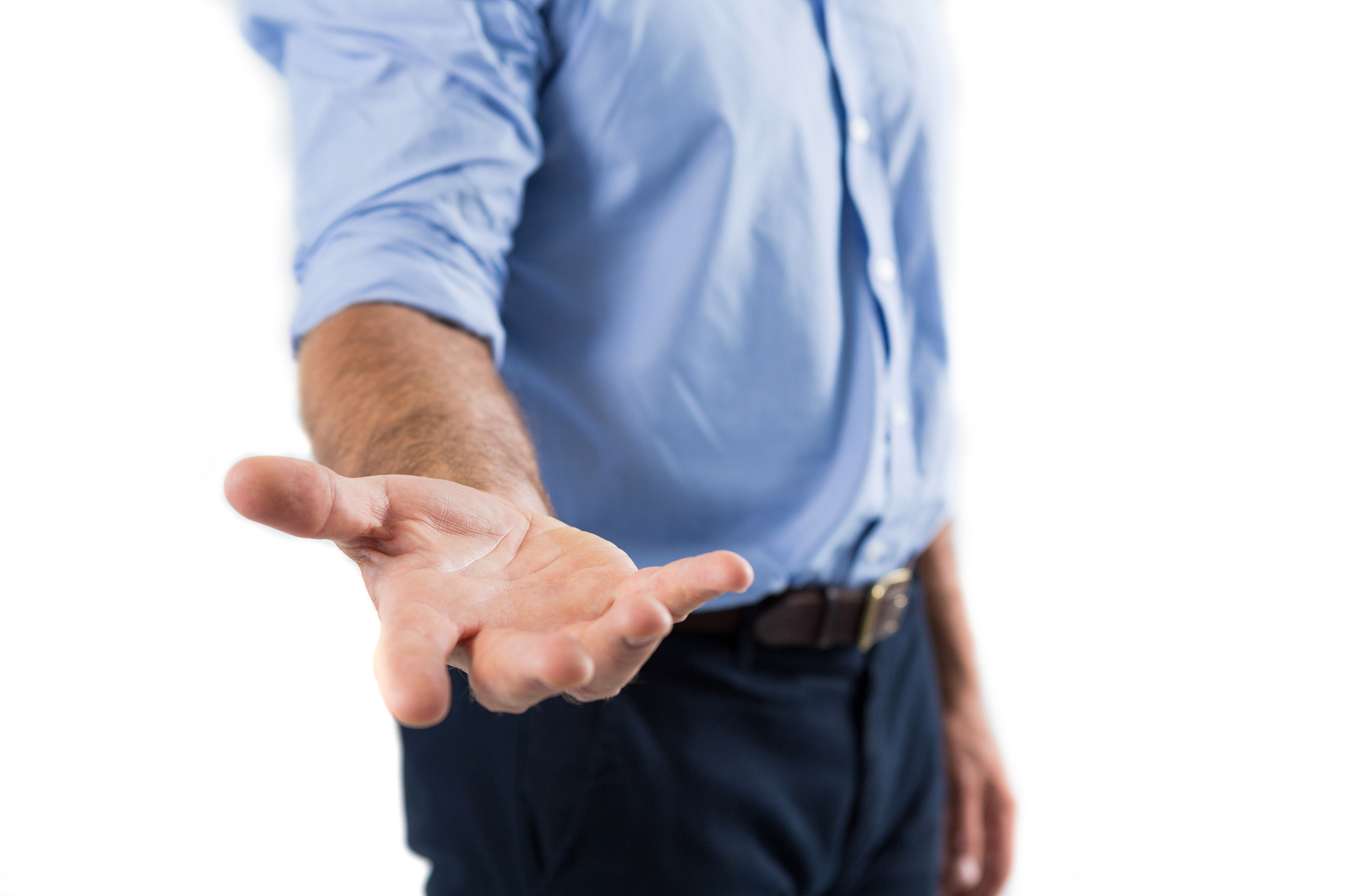 man pretending to be holding invisible object