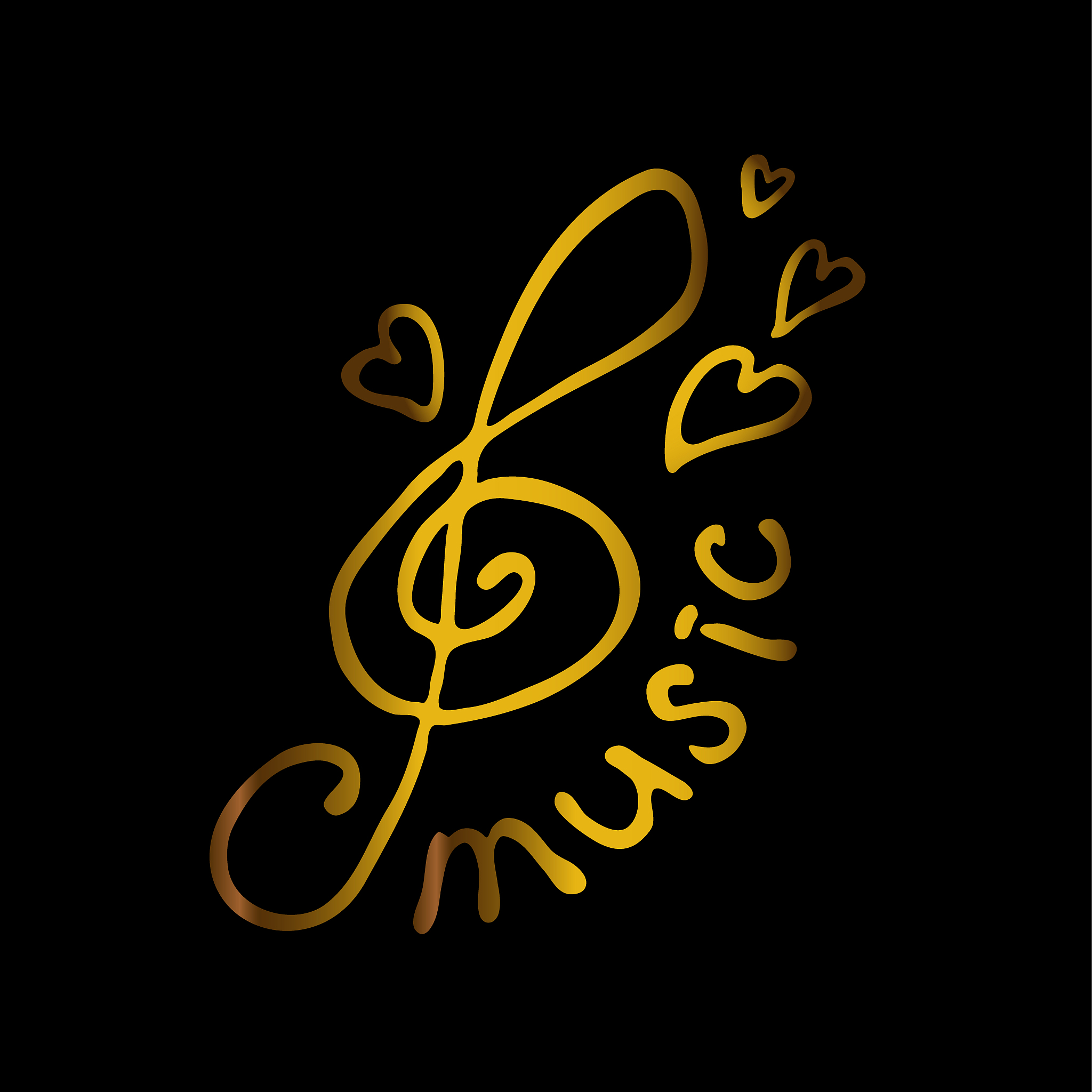 music vector. big treble clef word music and hearts.