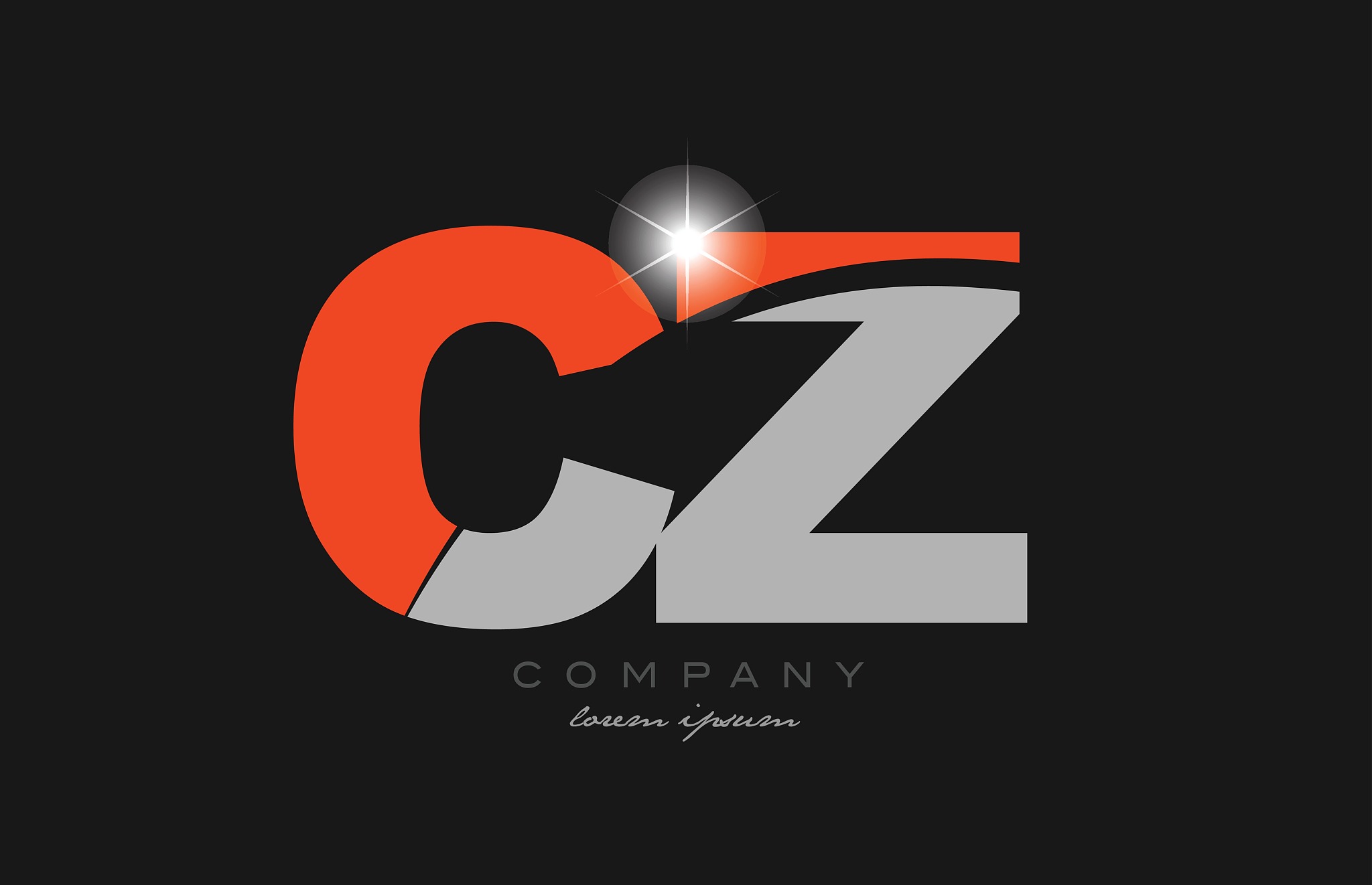 combination letter cz c z in grey orange color alphabet for logo