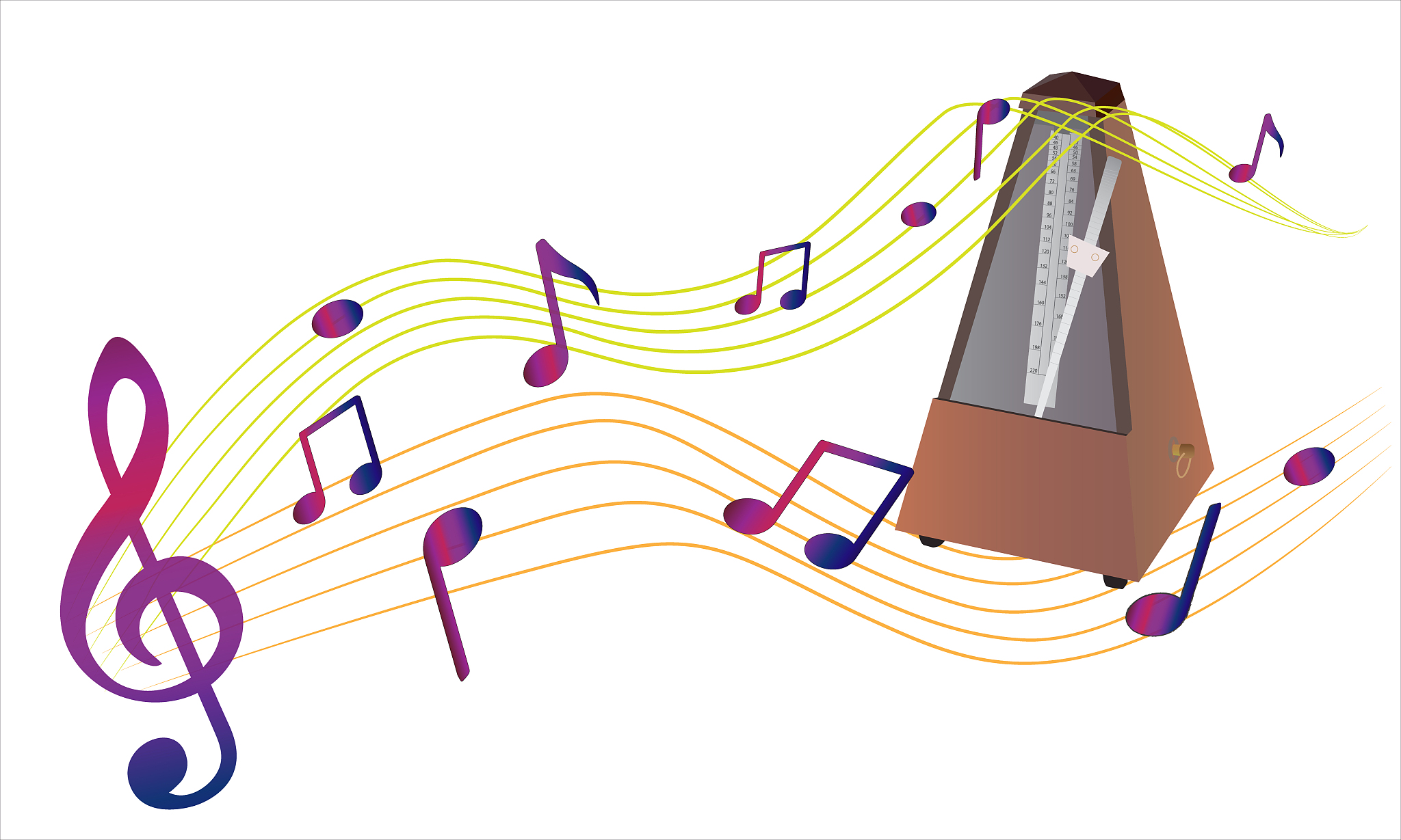 music note logo and vintage metronome