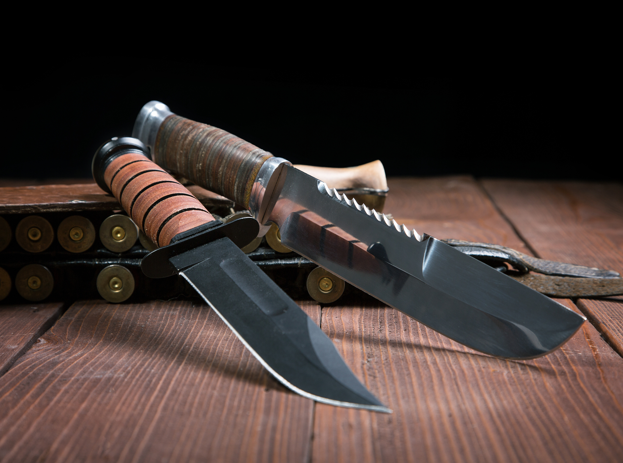 still life with a knife and bandolier on a close-up table