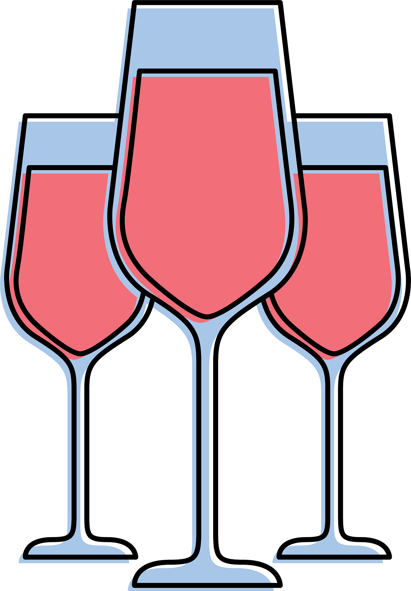 three glasses with champagne alcohol liquid