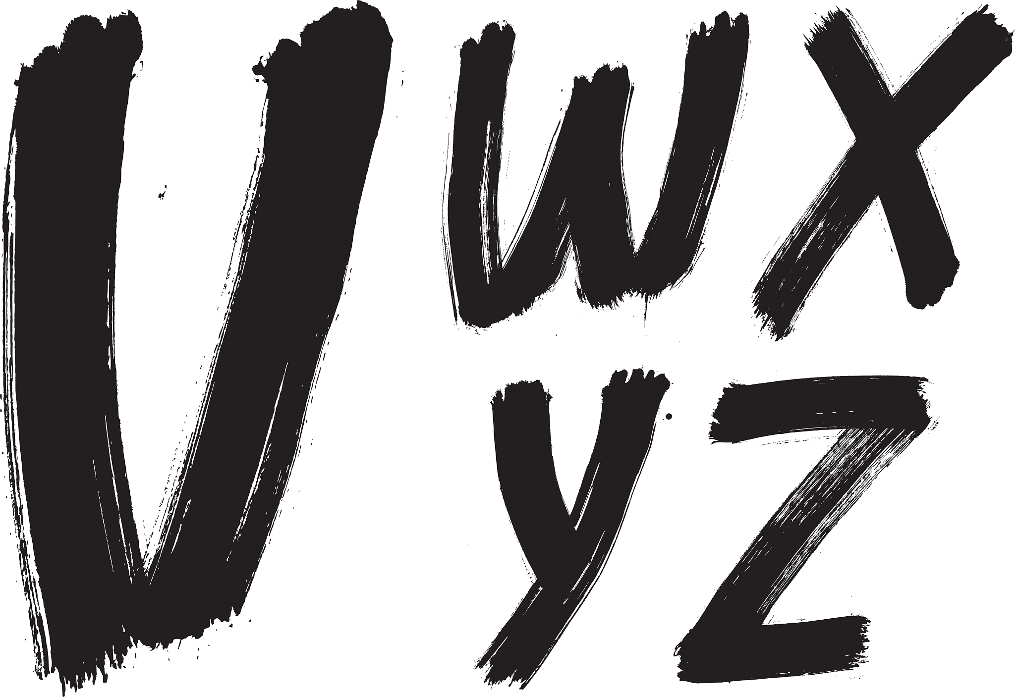 detailed hand written brush font type alphabet