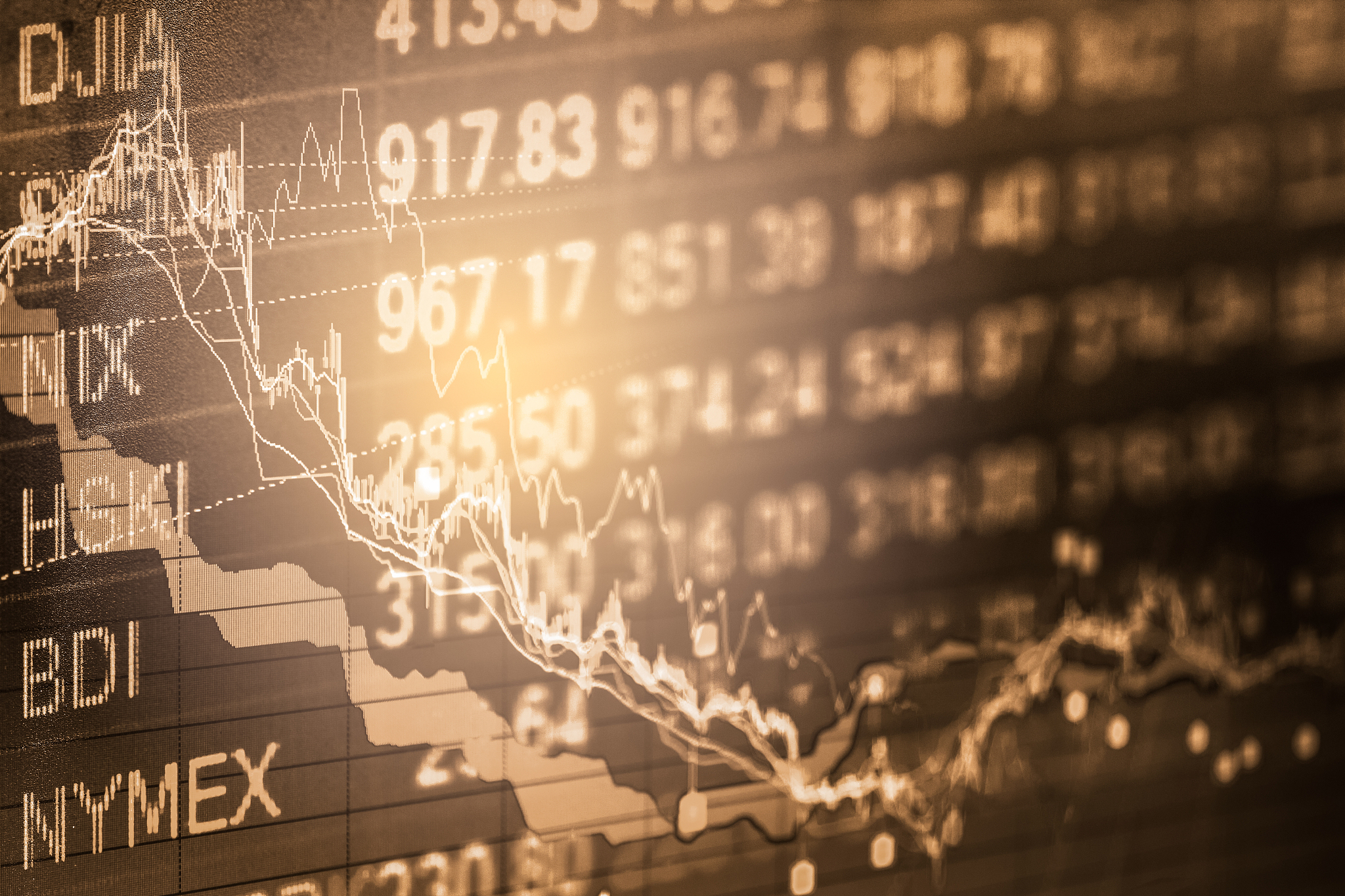 index graph of stock market financial indicator analysis on led.