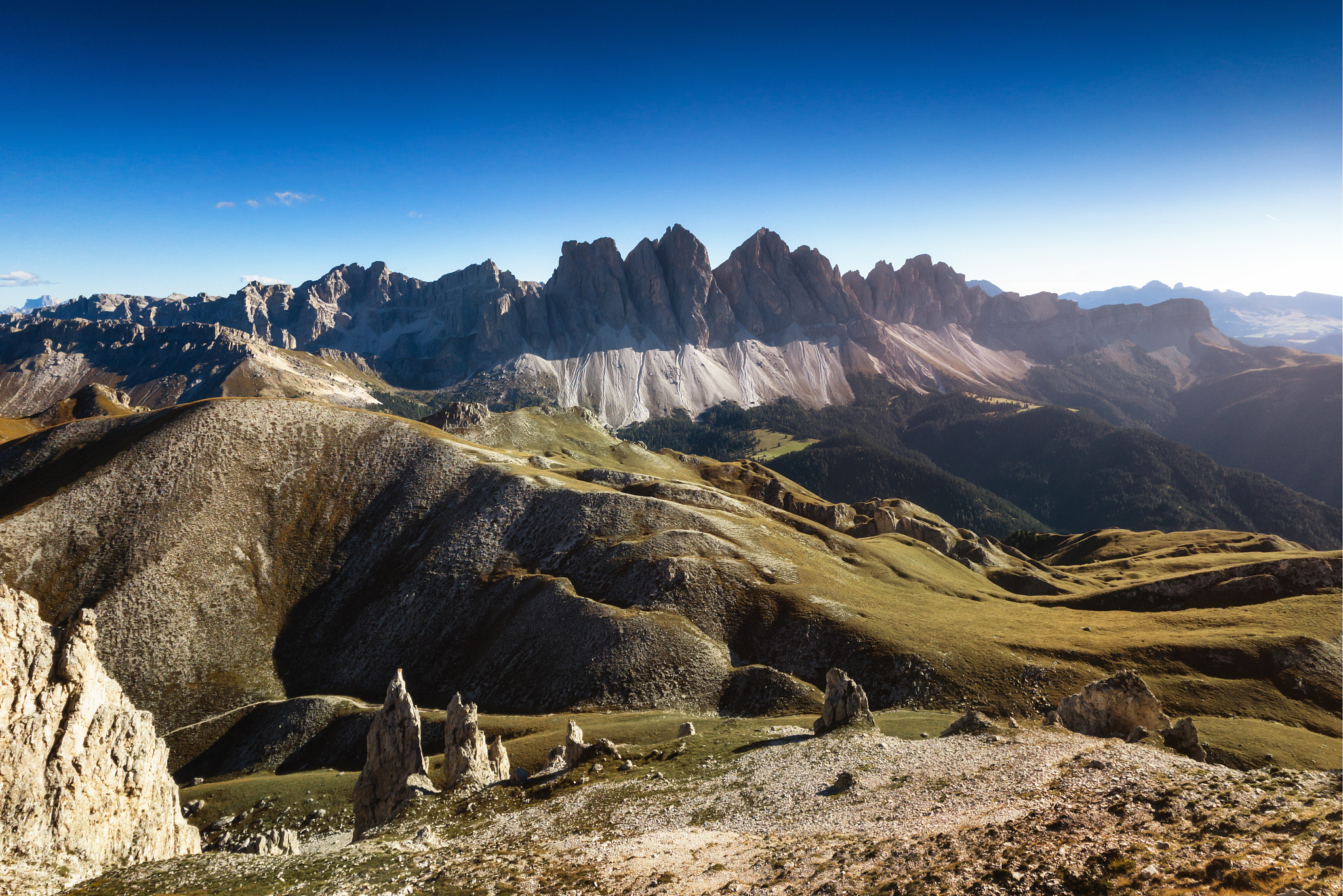 panoramic view of puez odle nature park and geisler gruppe dolom