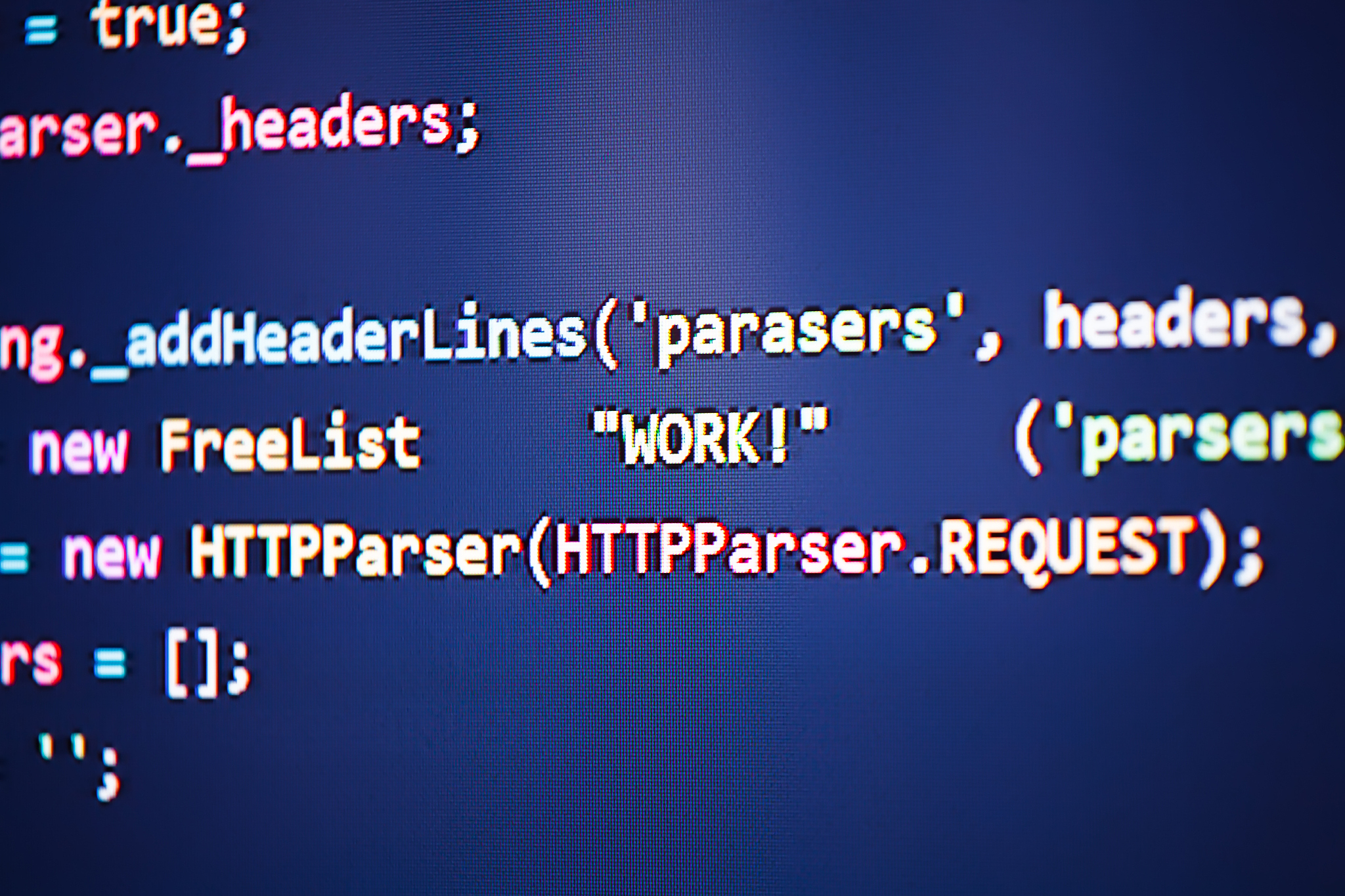 colorful programming code on a monitor.