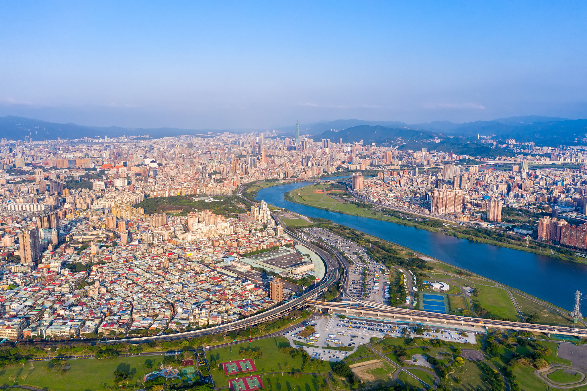 taipei city aerial view - asia business concept image, panoramic