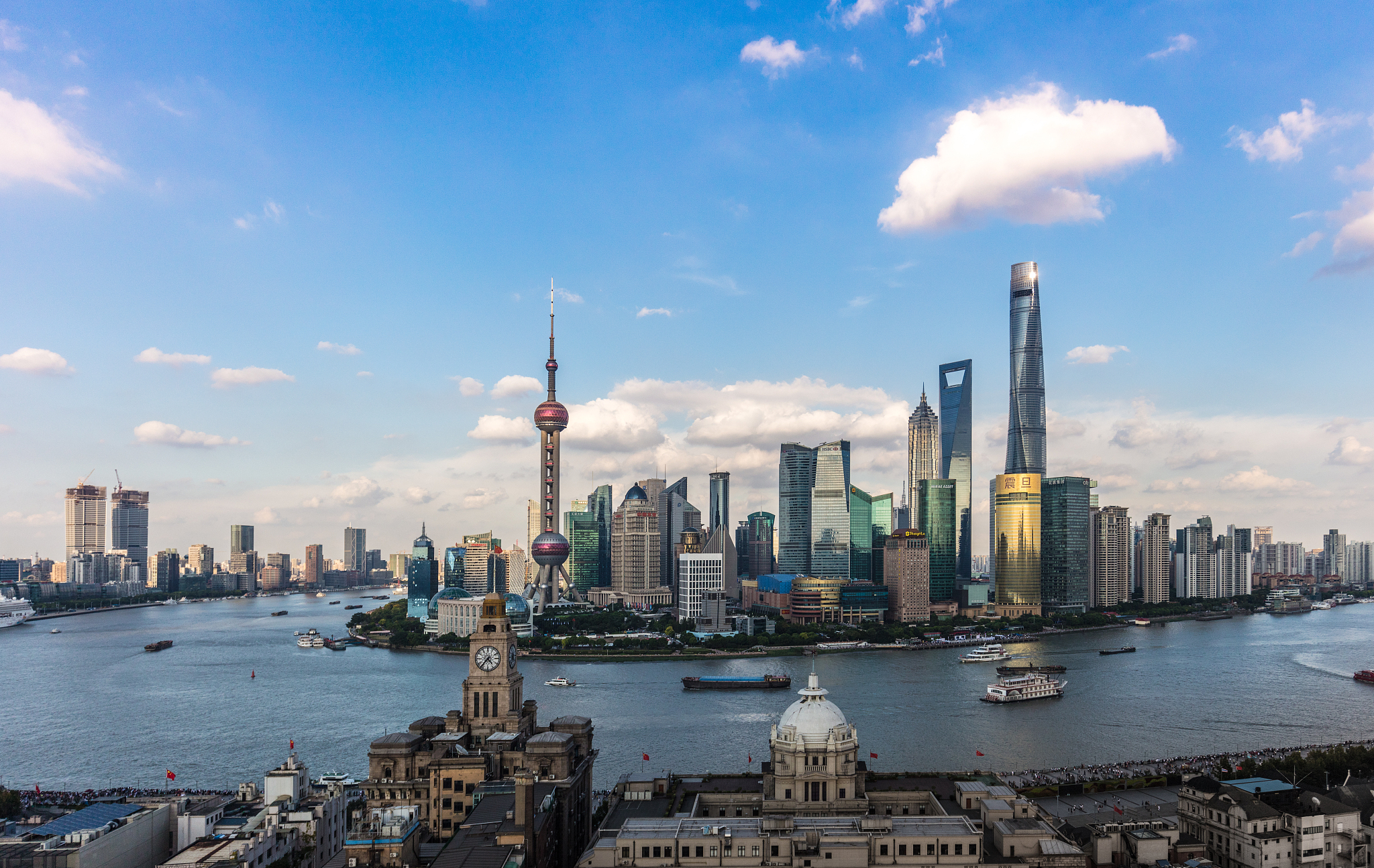 elevated view of shanghai bund and lujiazui