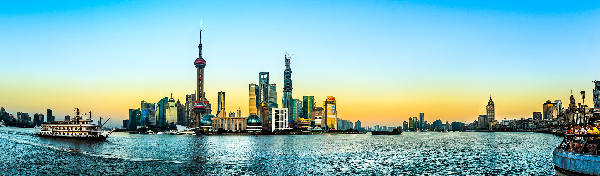 cityscape at sunset, pudong, shanghai, china