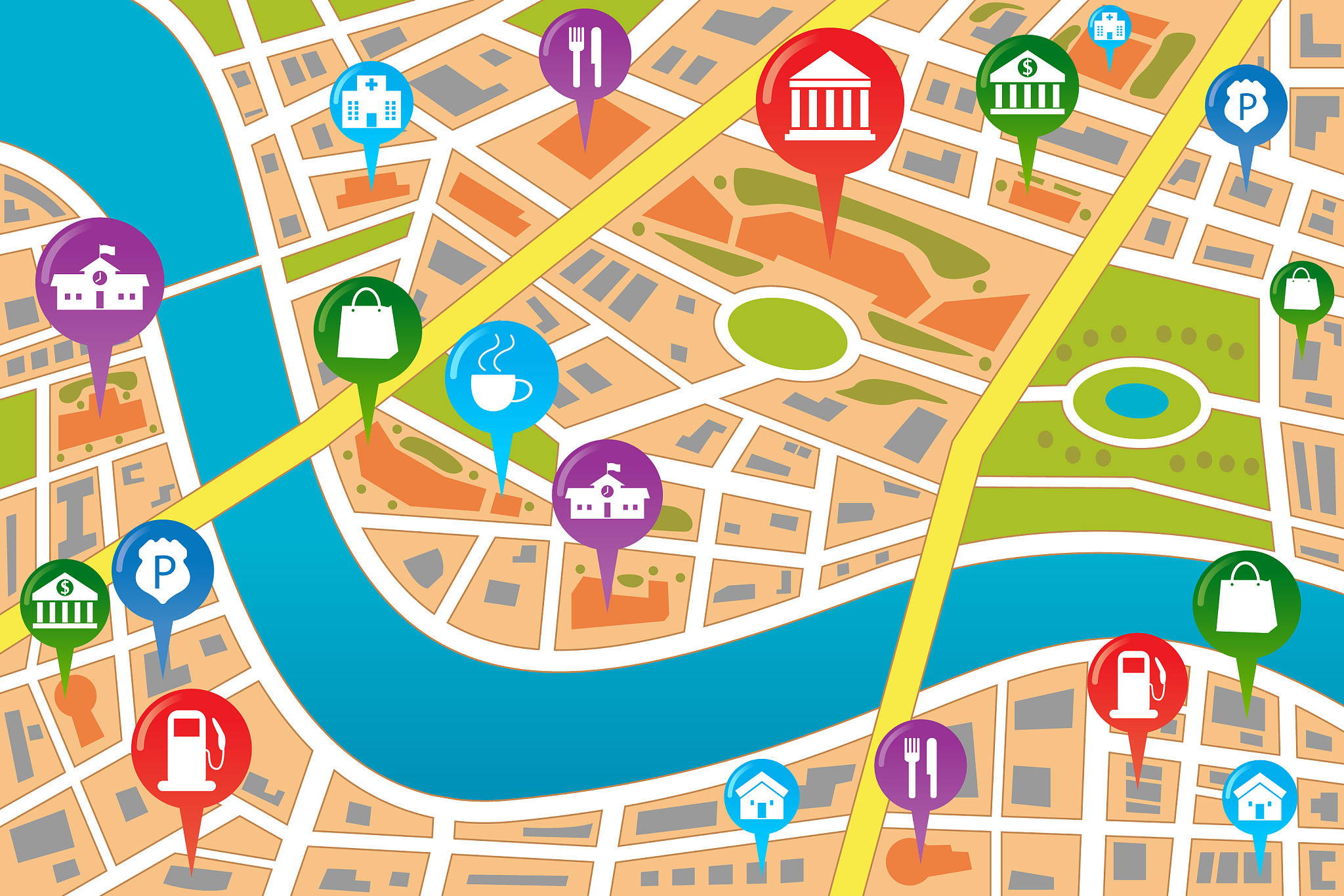 map of a city in gps style