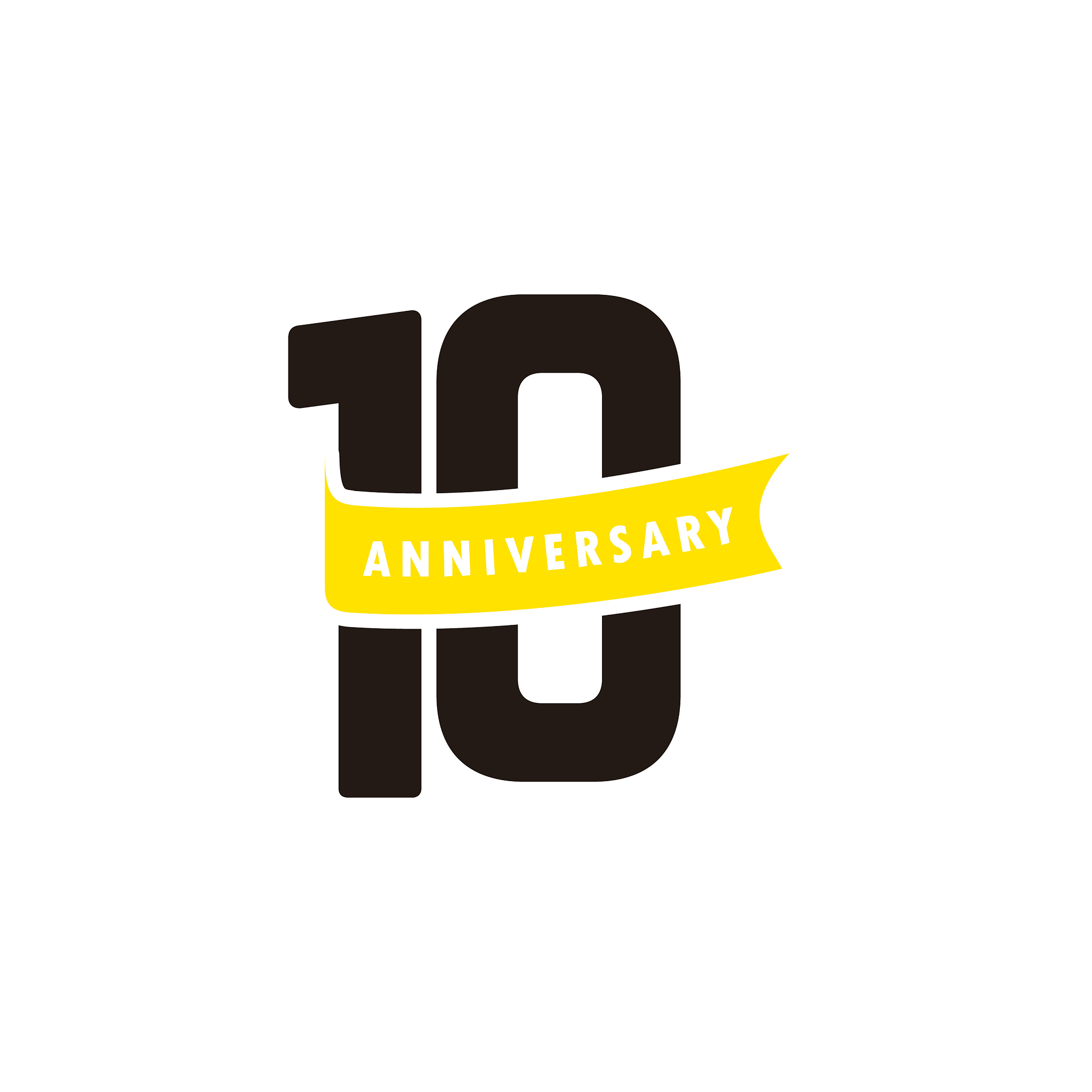 10 years anniversary number with yellow ribbon