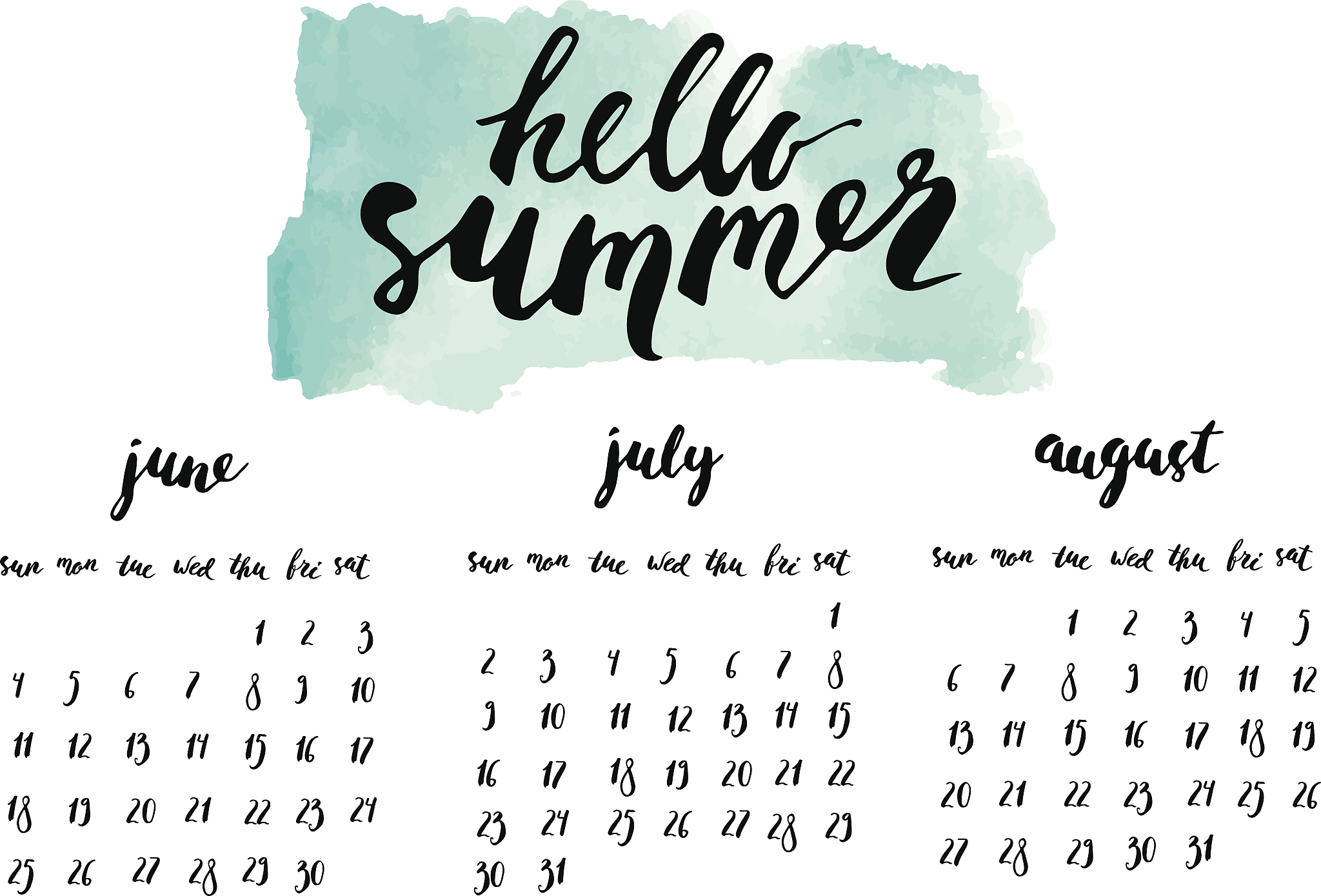 summer 2017 ink calligraphy calendar.