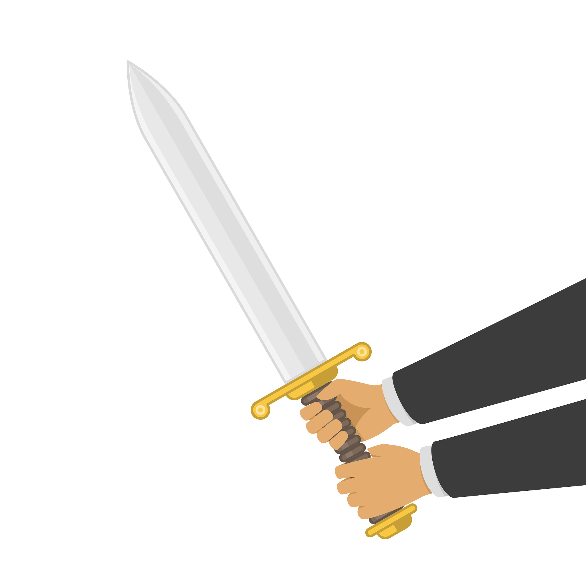 sword in hands.
