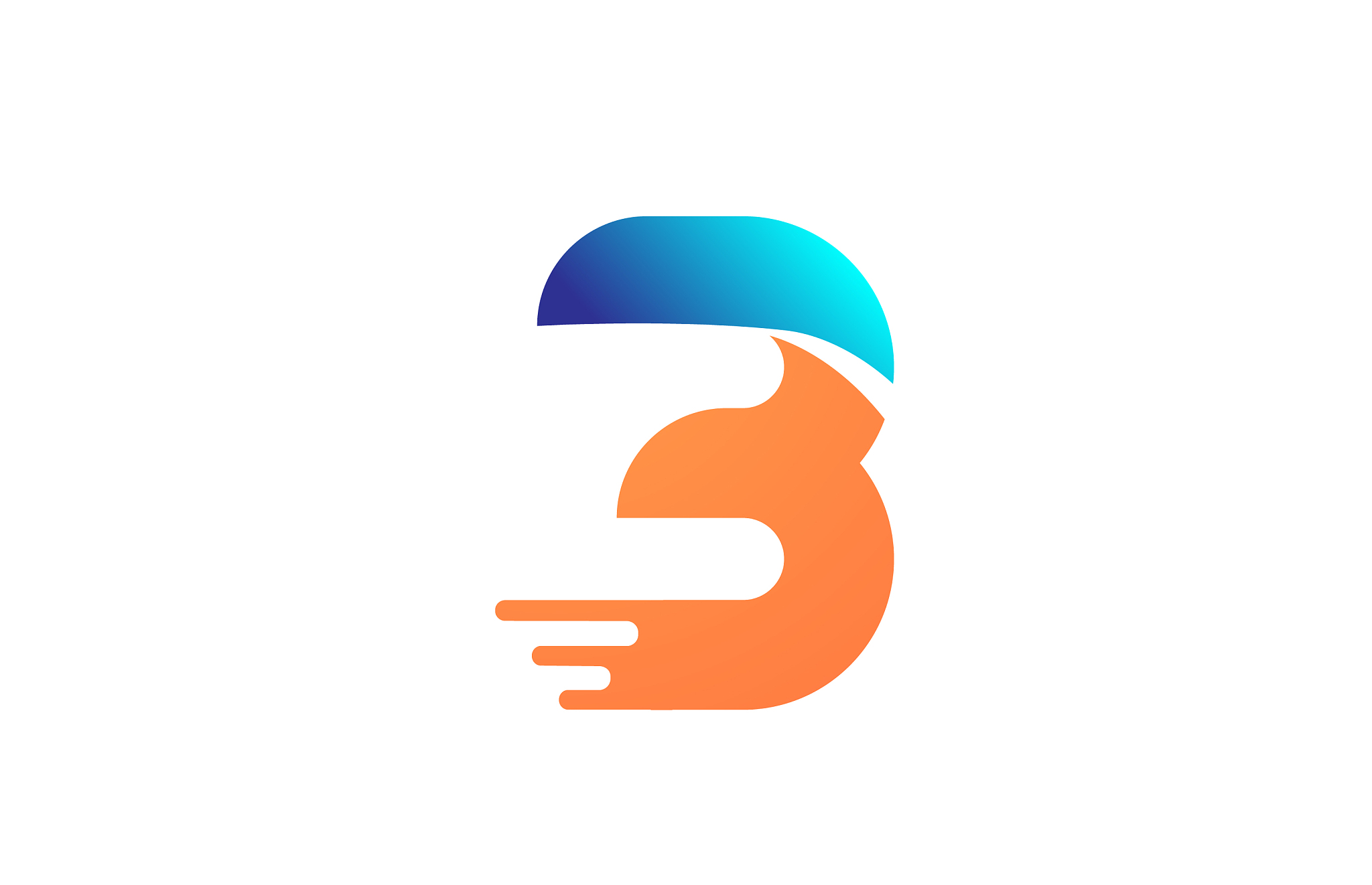 orange blue creative number 3 logo icon for
