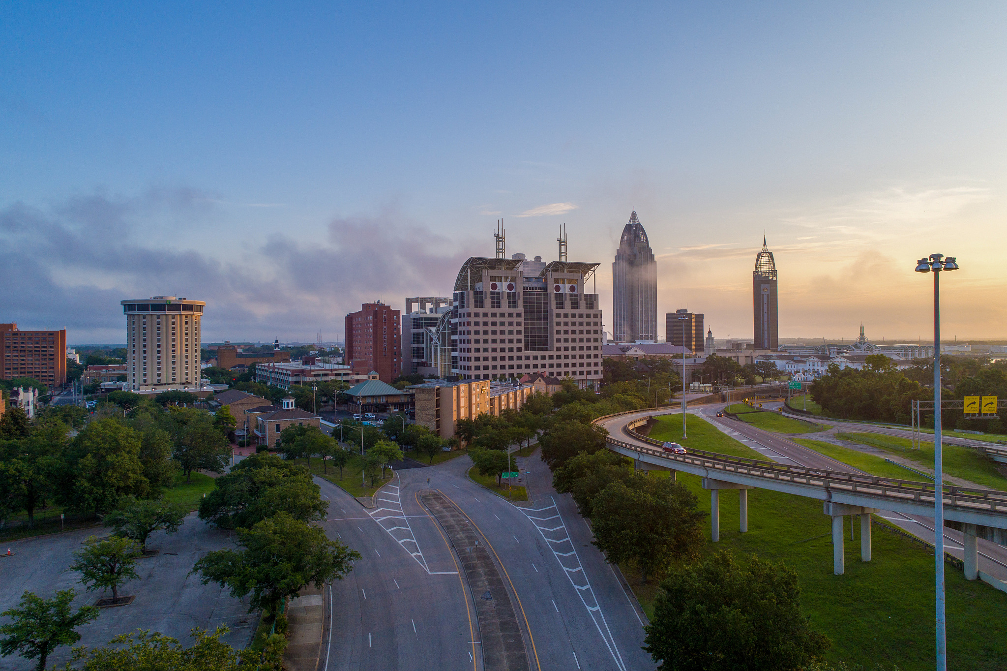 downtown mobile, alabama at sunrise