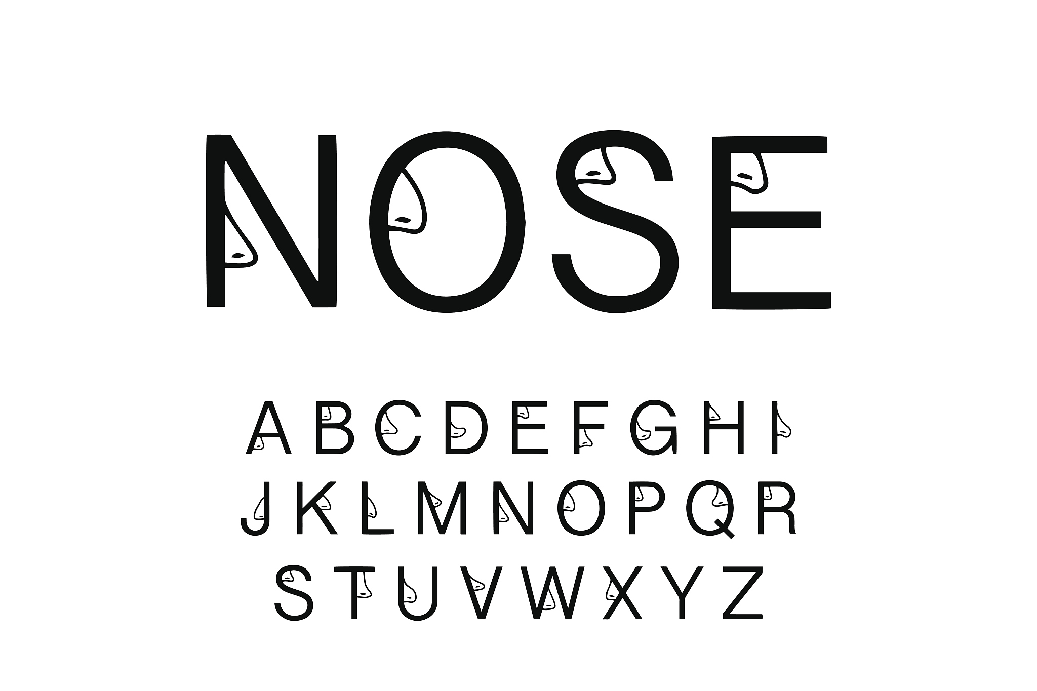 nose hand drawn vector type font in cartoon comic style human or