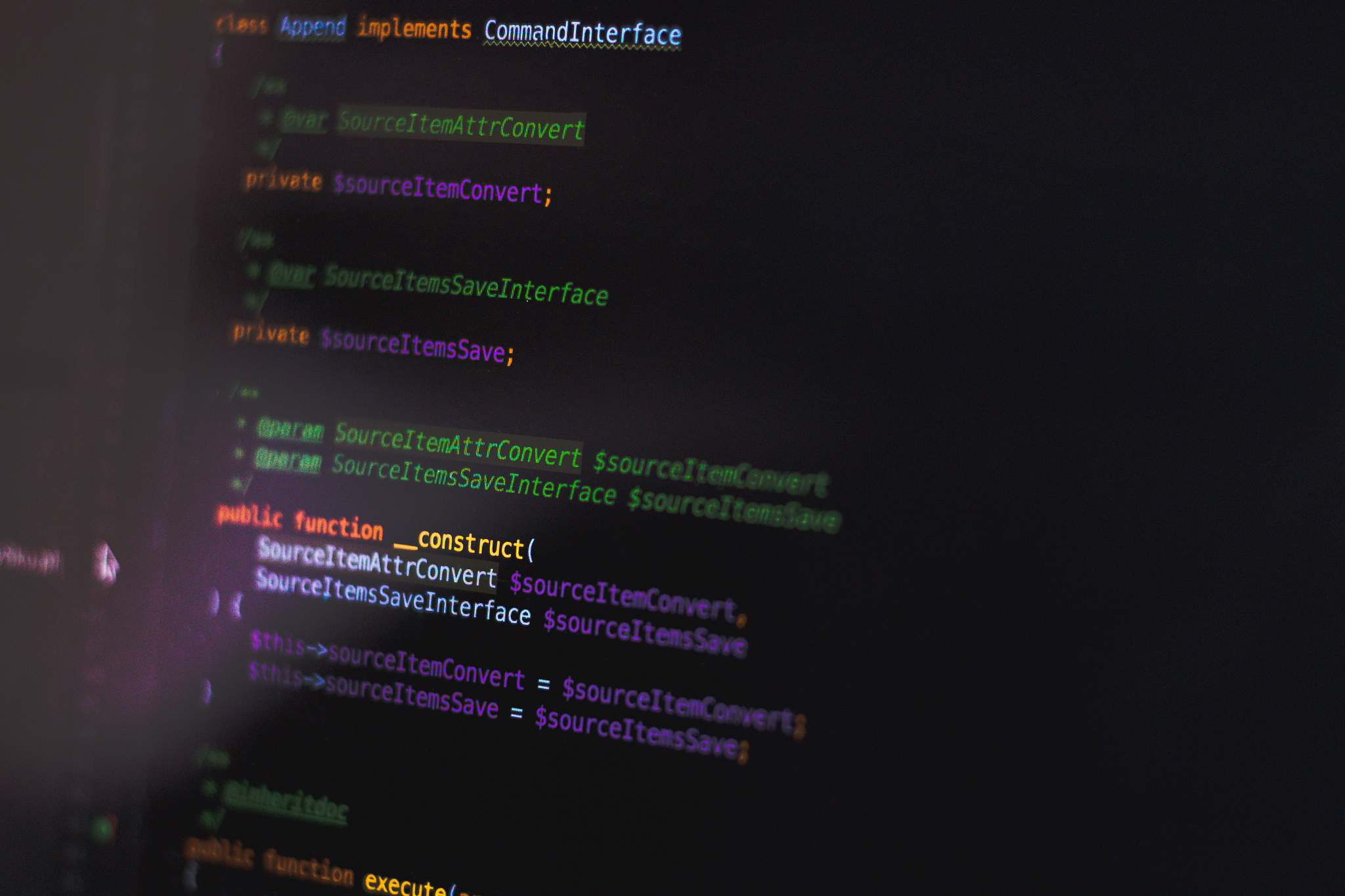 software / web development programming code on black