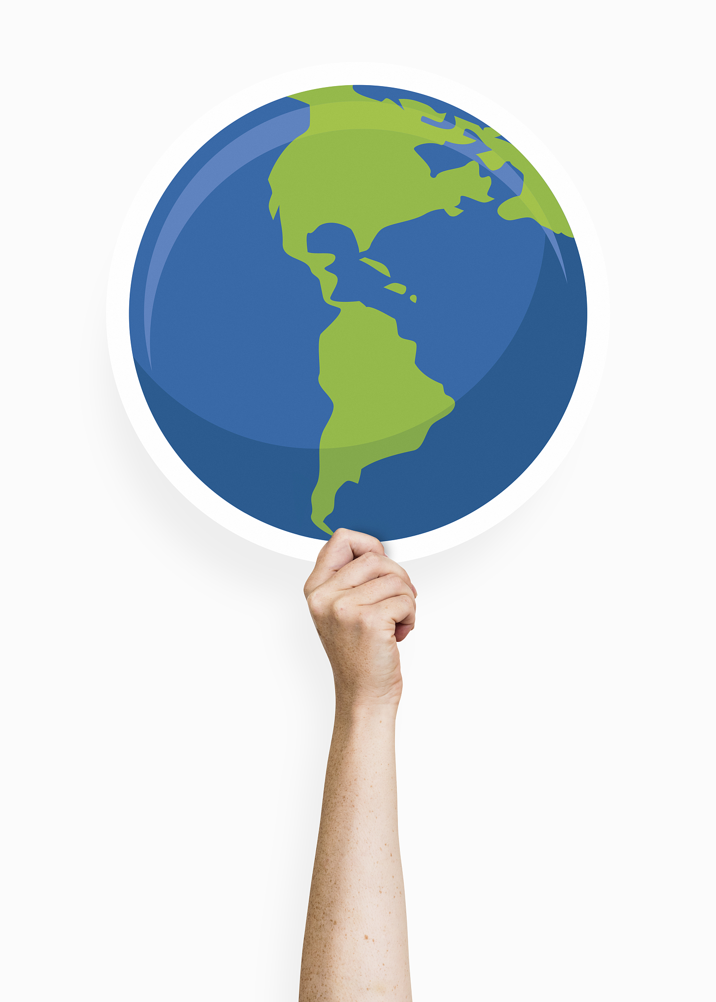 hand holding a globe cardboard prop
