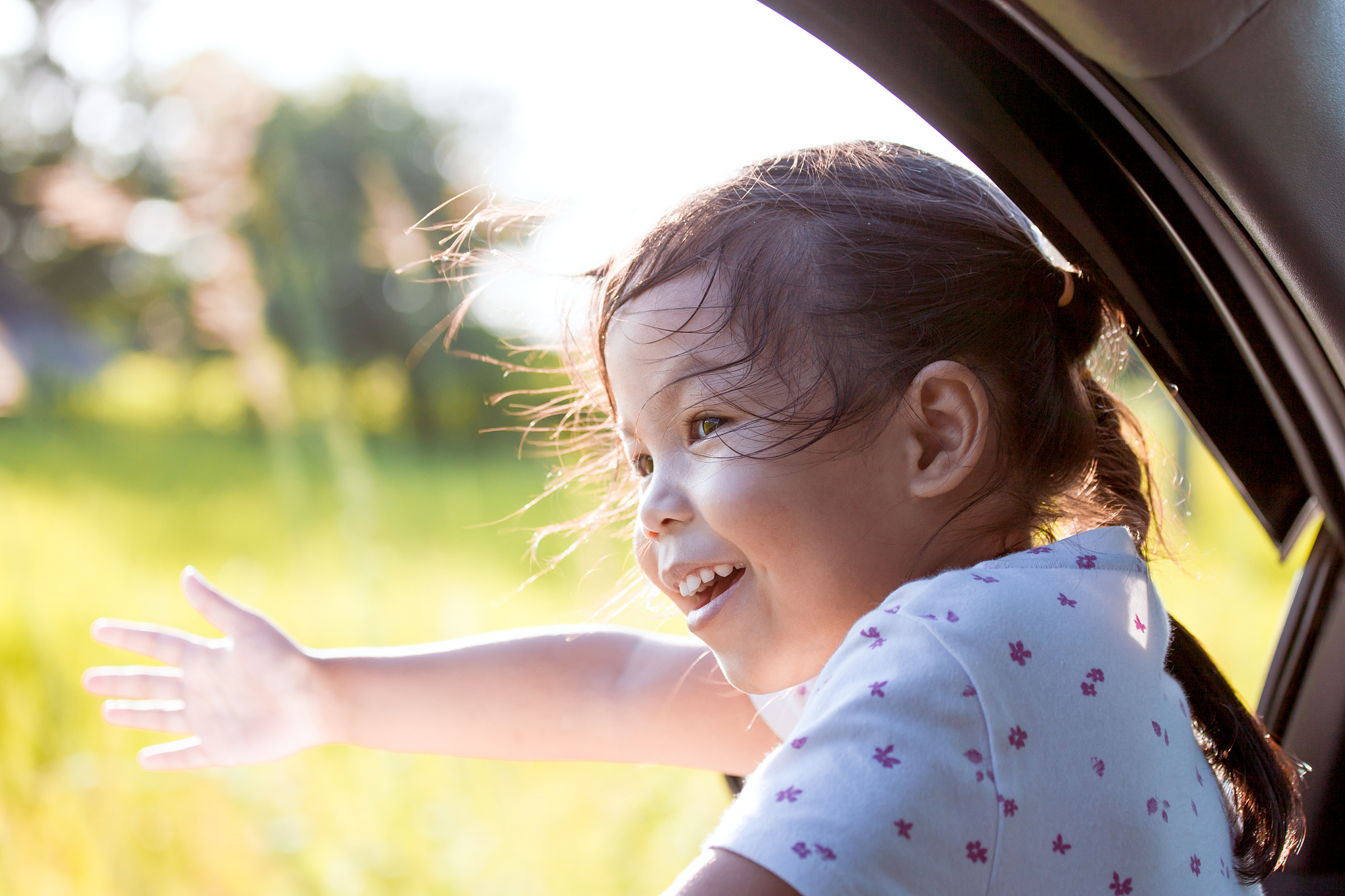 cute asian little child girl smiling and having fun to  travel b